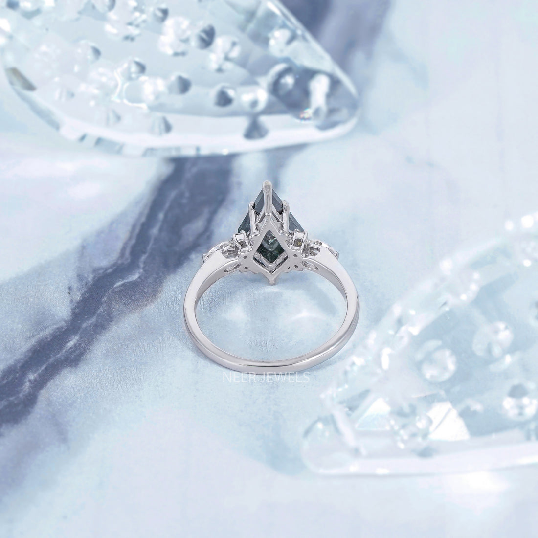 Kite Shape Salt and Pepper Ring Moissanite Engagement Ring