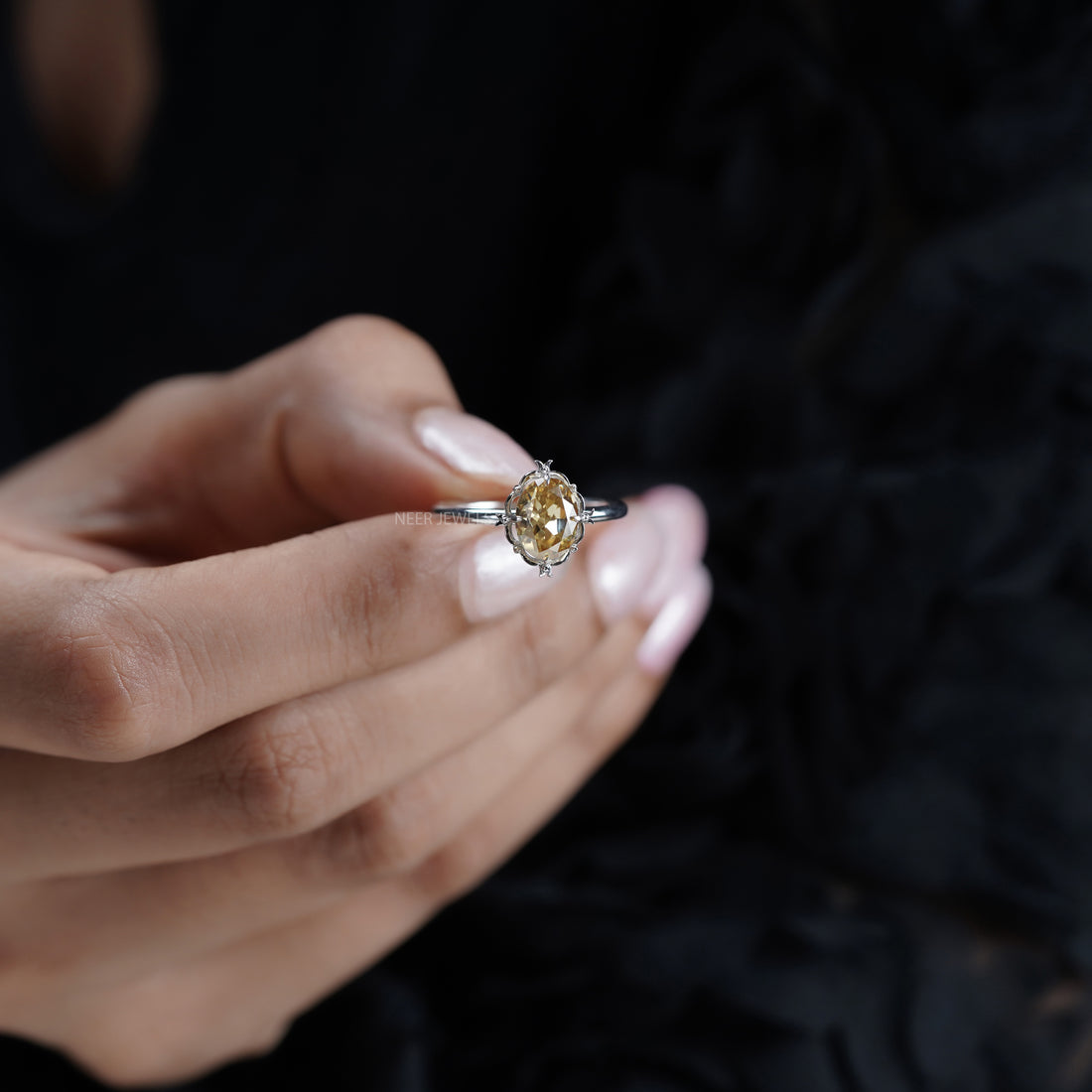 Canary Yellow Oval Cut Moissanite Solitaire Engagement Ring,Elegant Bridal Ring