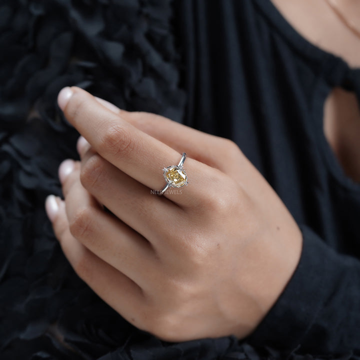 Canary Yellow Oval Cut Moissanite Solitaire Engagement Ring,Elegant Bridal Ring