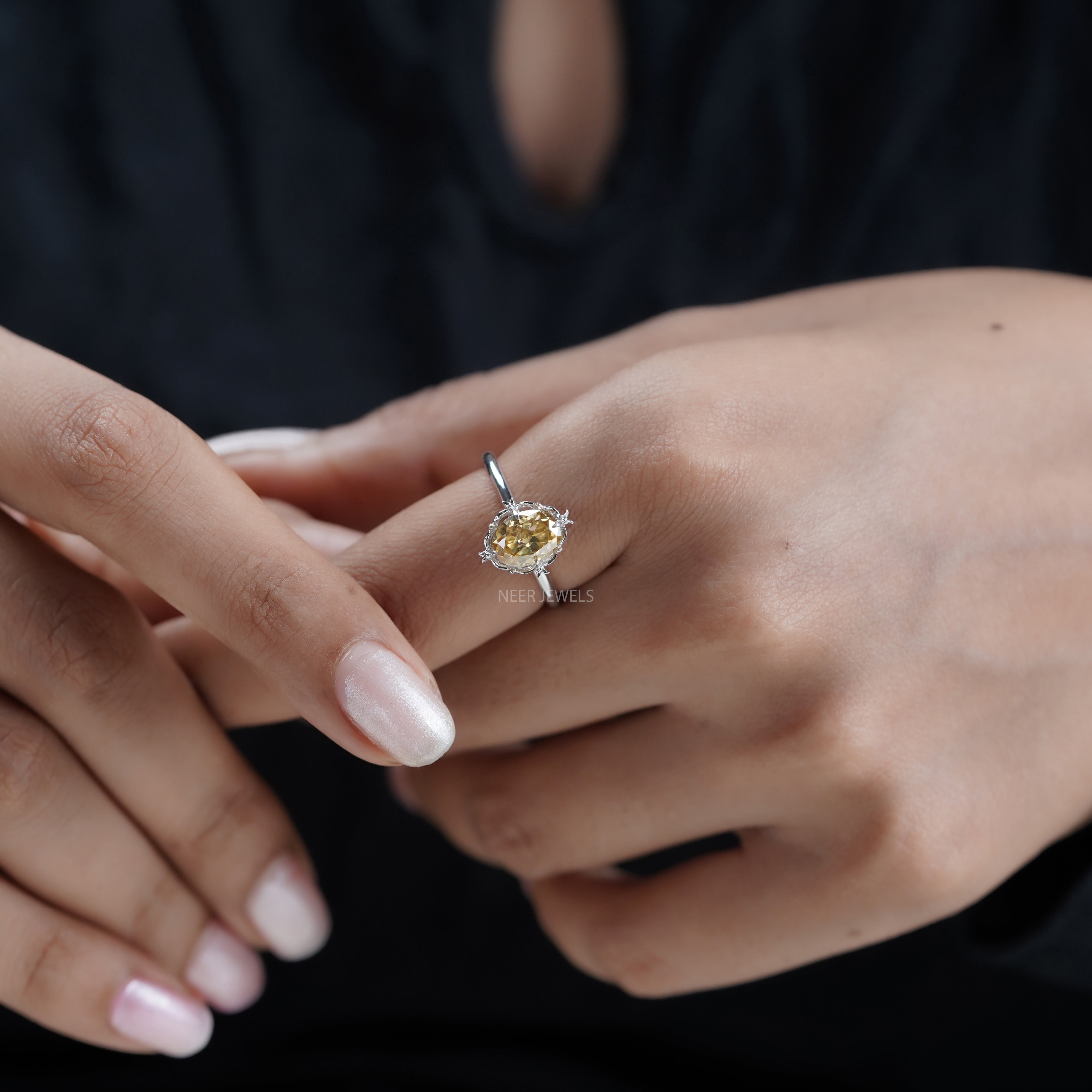 Canary Yellow Oval Cut Moissanite Solitaire Engagement Ring,Elegant Bridal Ring