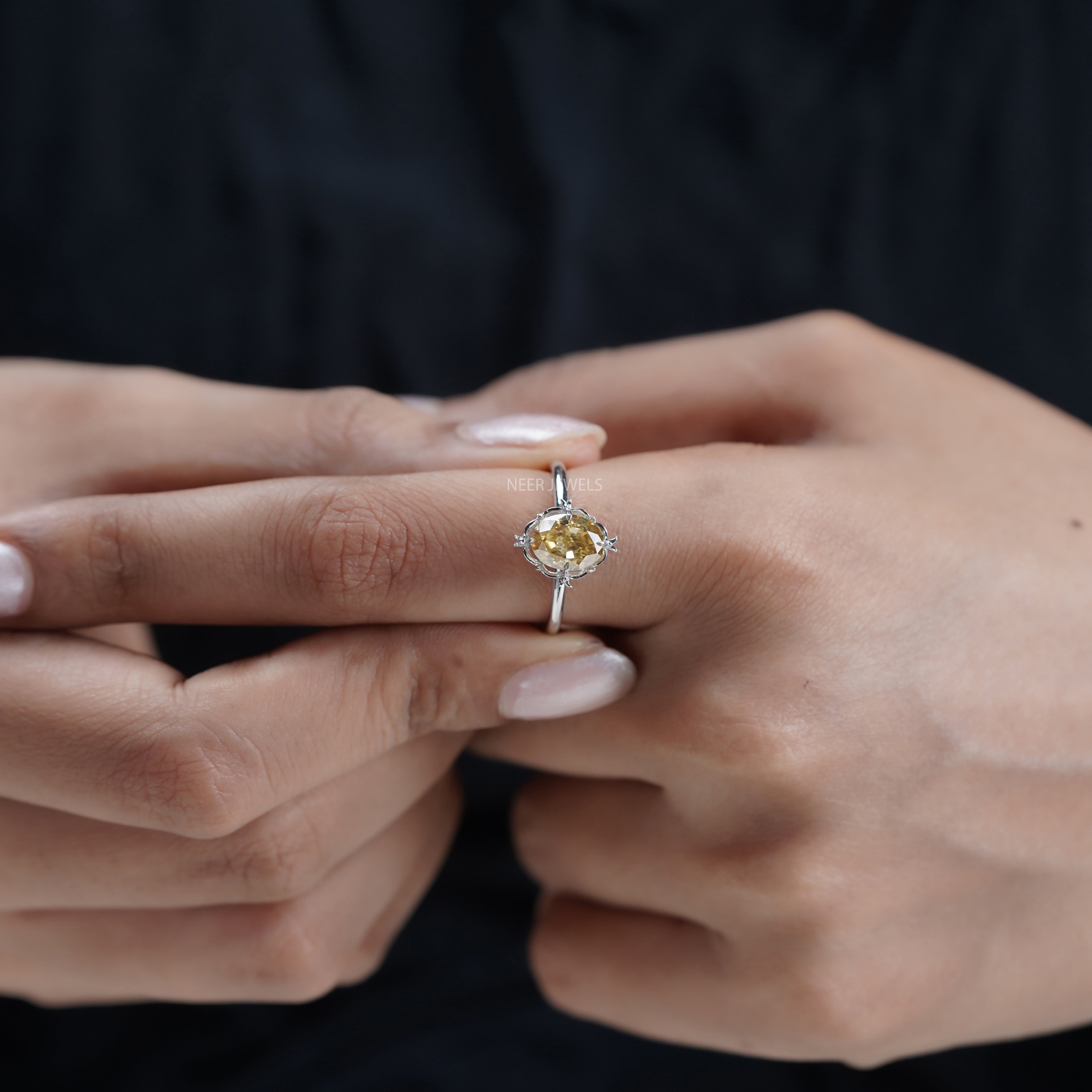 Canary Yellow Oval Cut Moissanite Solitaire Engagement Ring,Elegant Bridal Ring