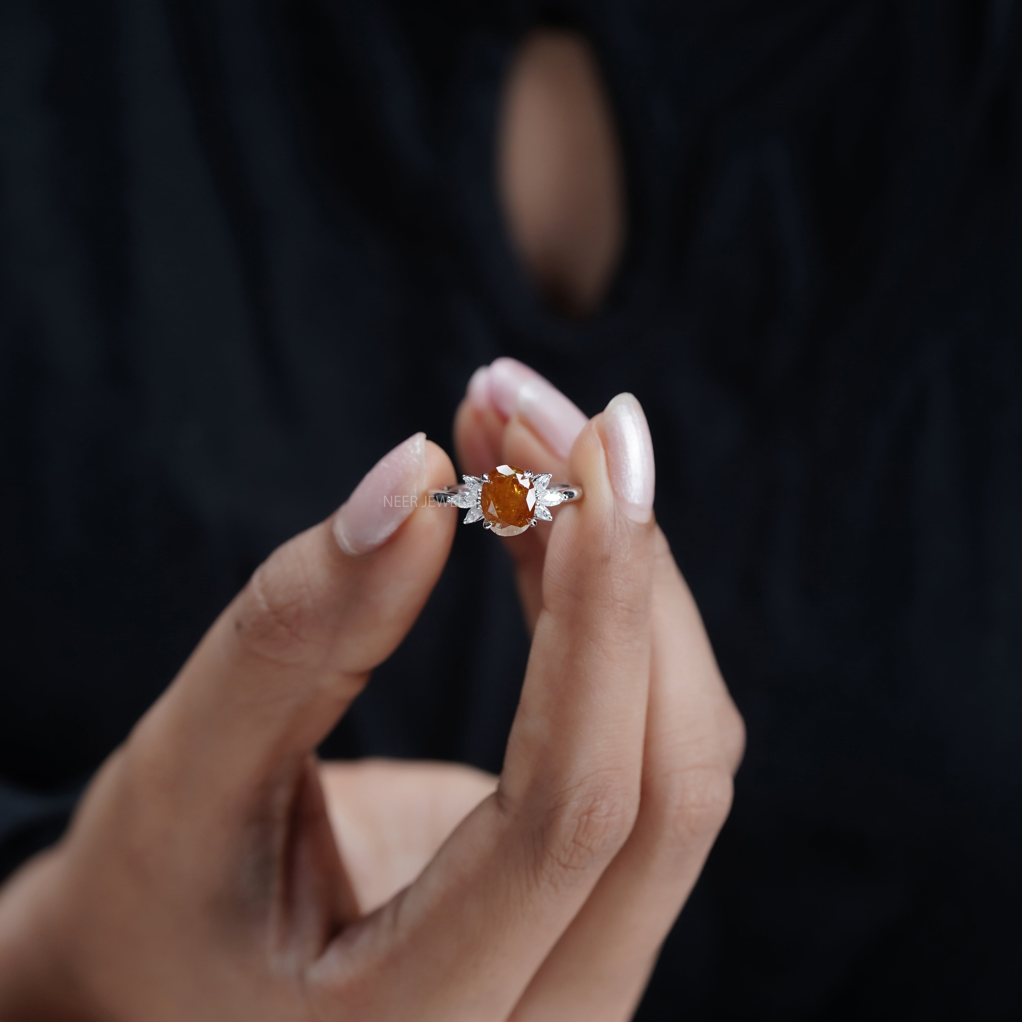 2.33 CT Natural Oval Shape Salt and Pepper Engagement ring