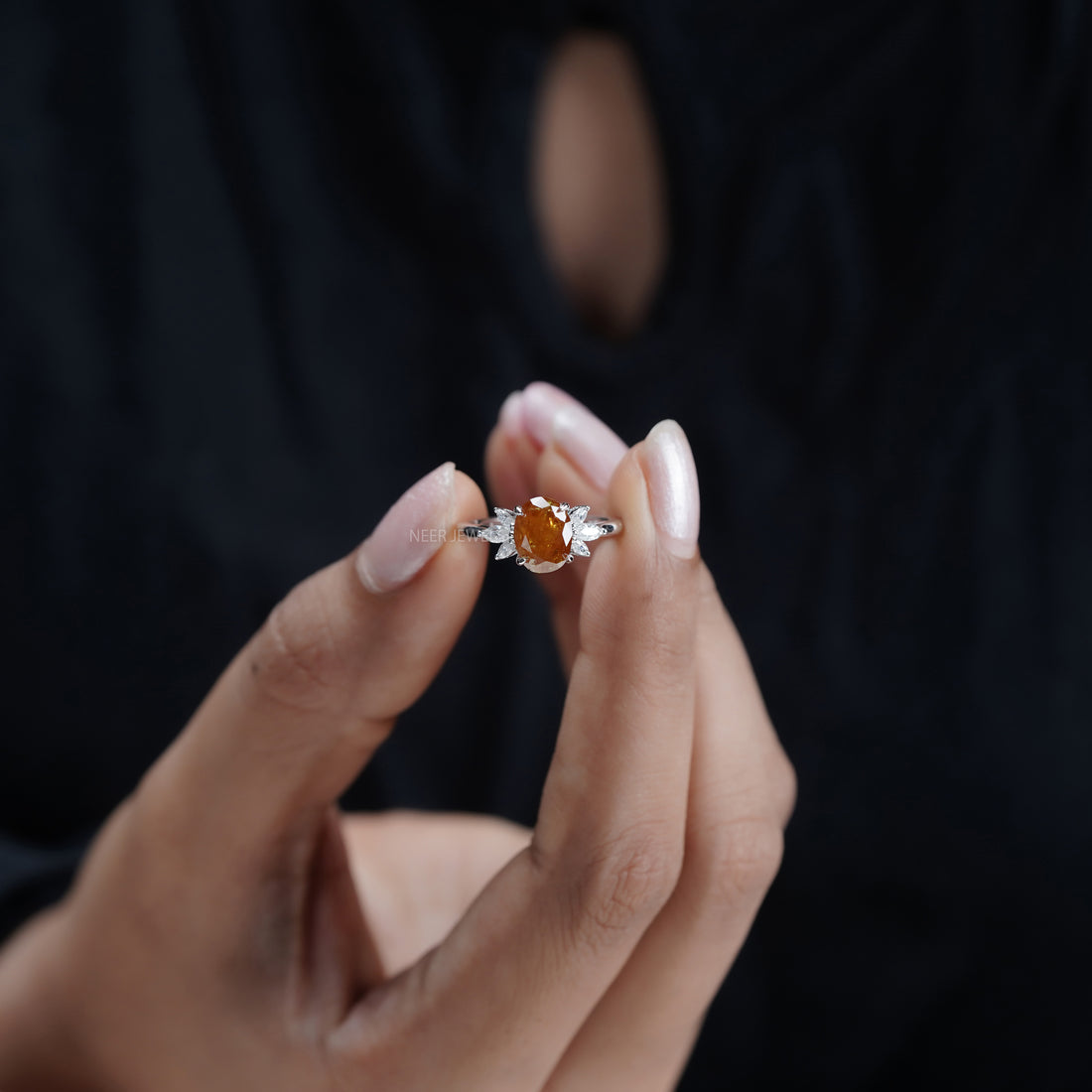 2.33 CT Natural Oval Shape Salt and Pepper Engagement ring