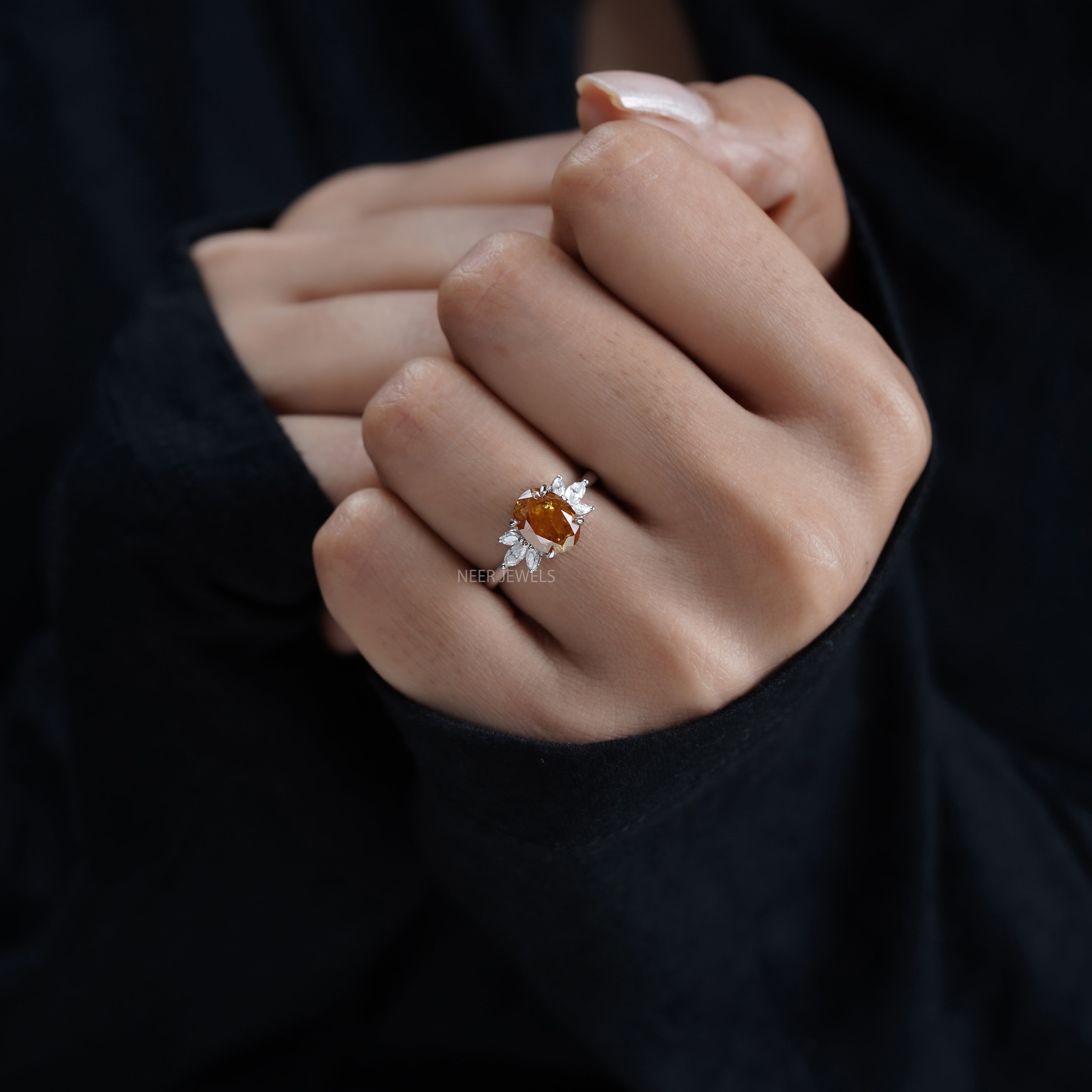 2.33 CT Natural Oval Shape Salt and Pepper Engagement ring