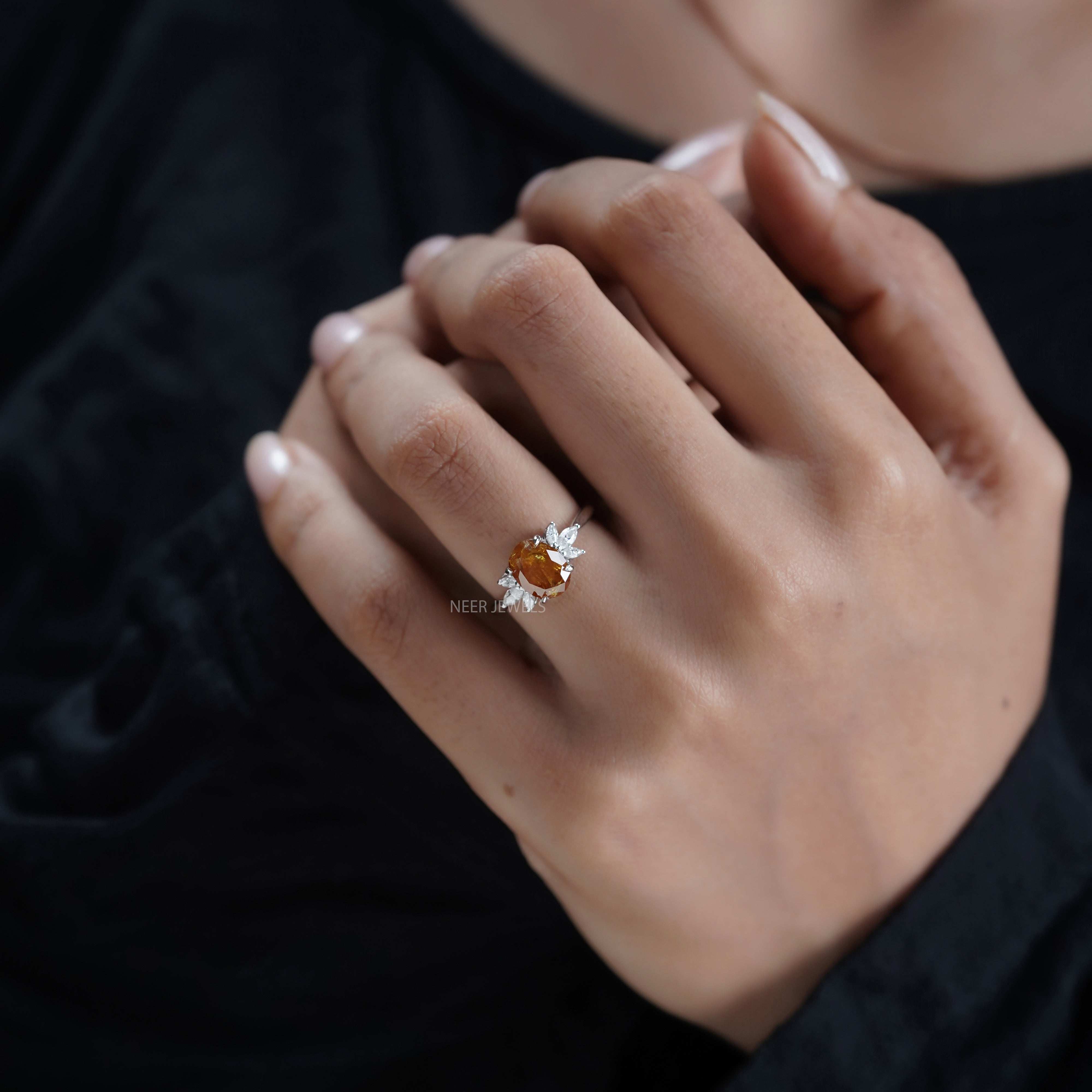 2.33 CT Natural Oval Shape Salt and Pepper Engagement ring