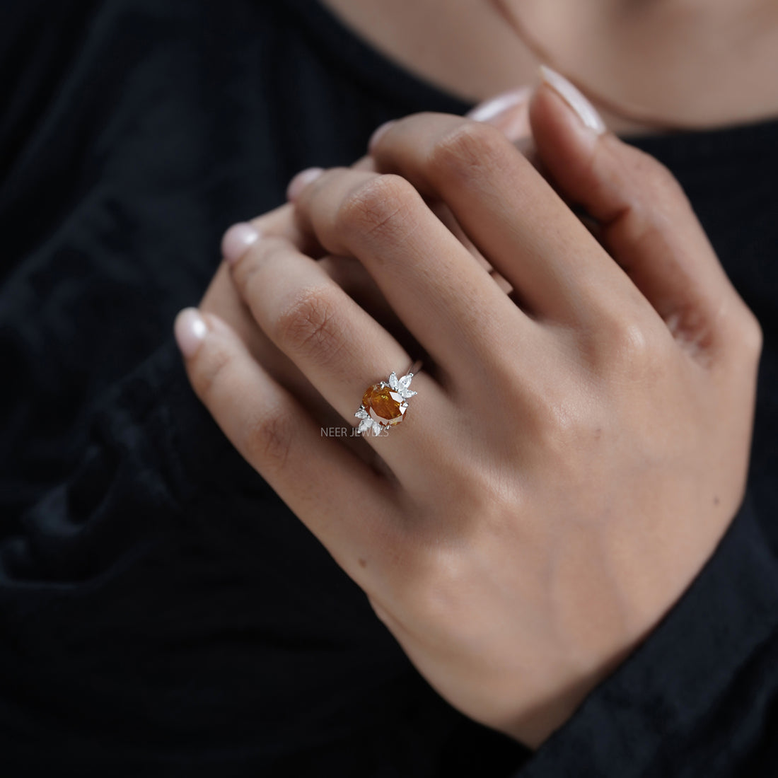 2.33 CT Natural Oval Shape Salt and Pepper Engagement ring