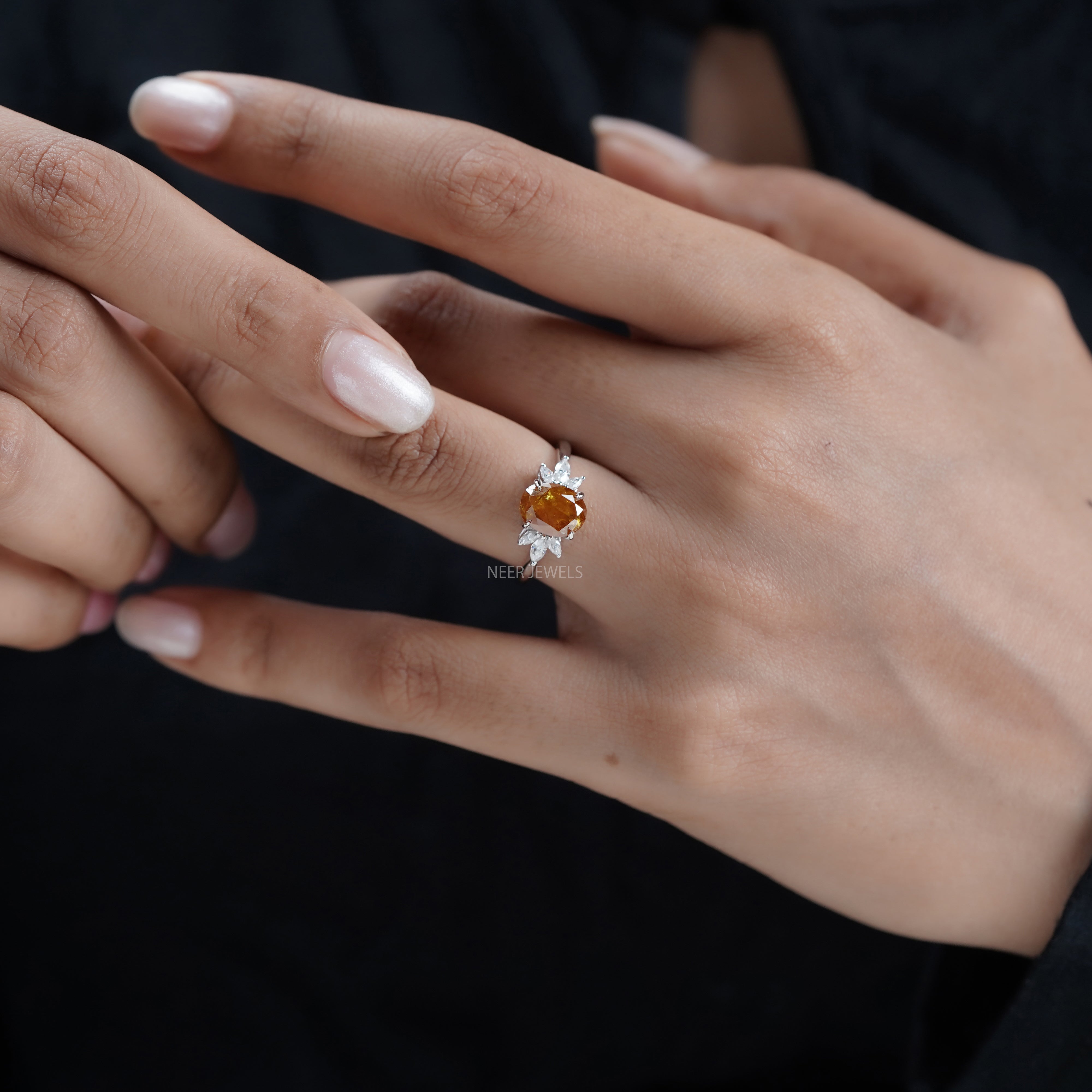 2.33 CT Natural Oval Shape Salt and Pepper Engagement ring