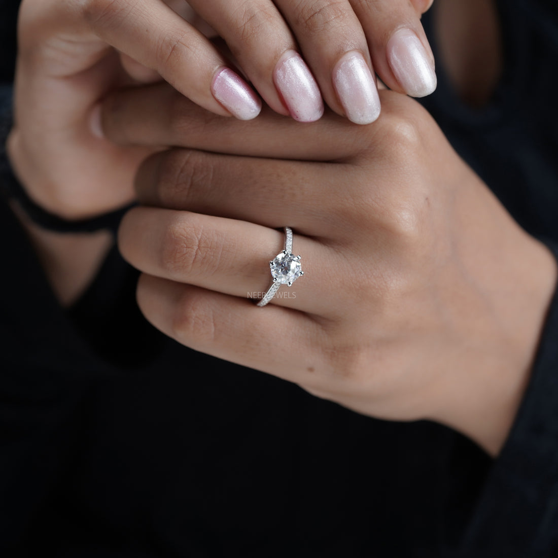 Old European cut Solitaire Moissanite Engagement Ring