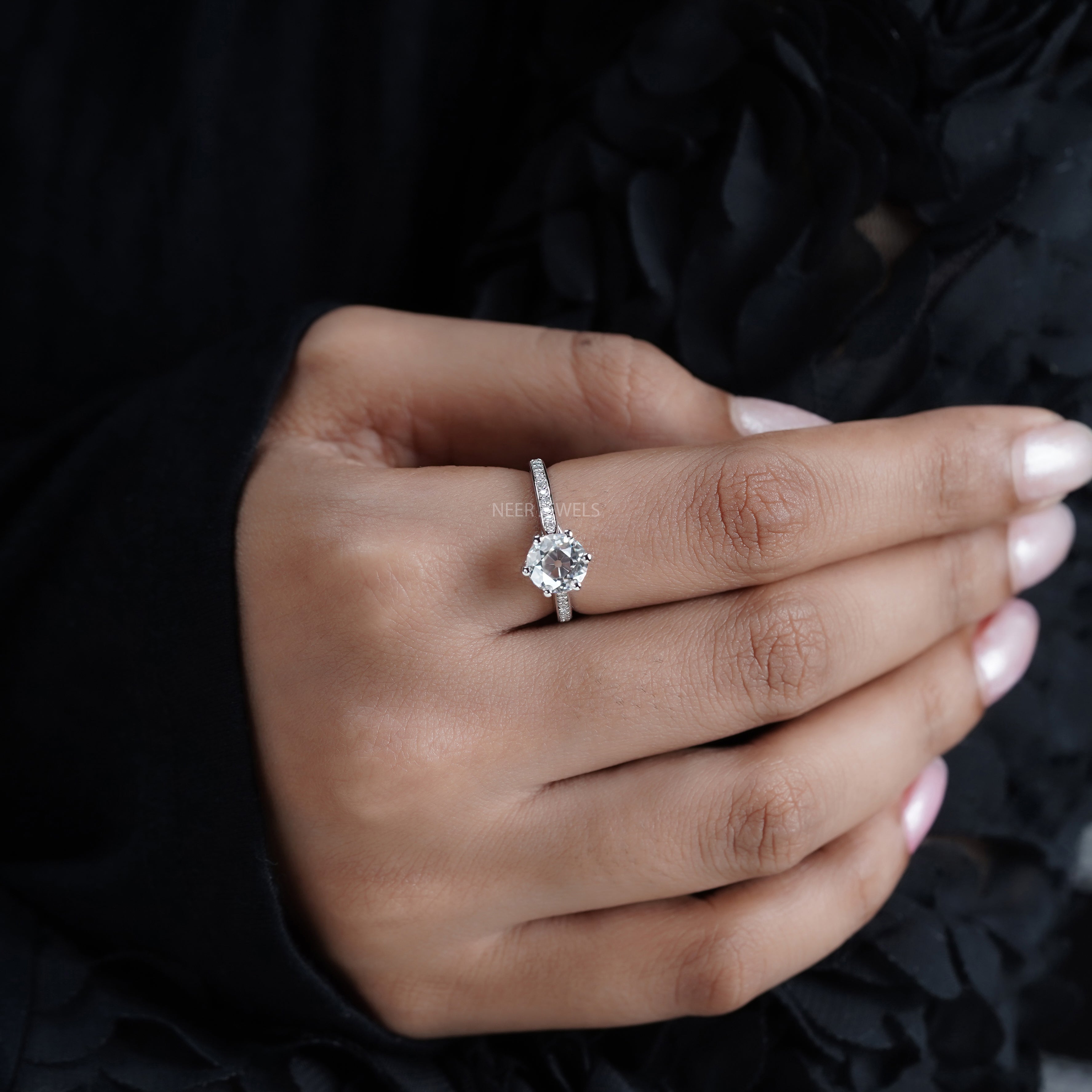 Old European cut Solitaire Moissanite Engagement Ring