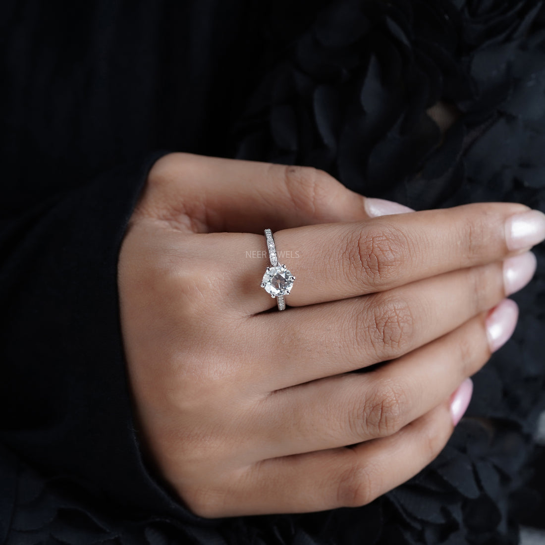 Old European cut Solitaire Moissanite Engagement Ring