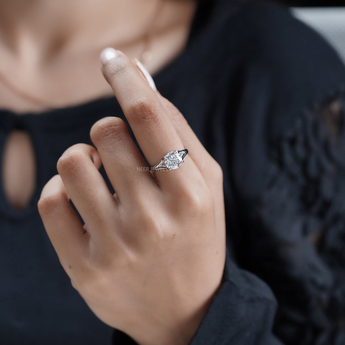 Round Old European Cut Solitaire Moissanite Engagement Ring, Anniversary Ring