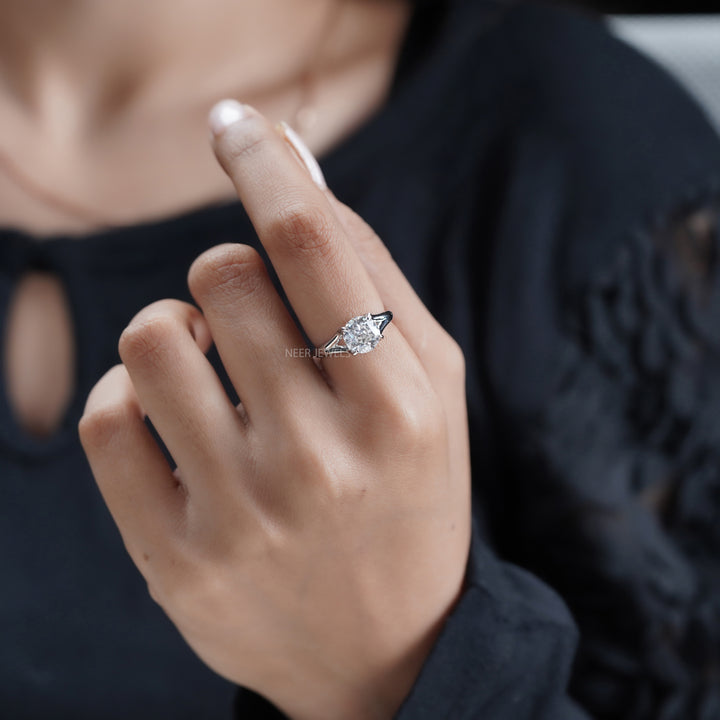 Round Old European Cut Solitaire Moissanite Engagement Ring, Anniversary Ring