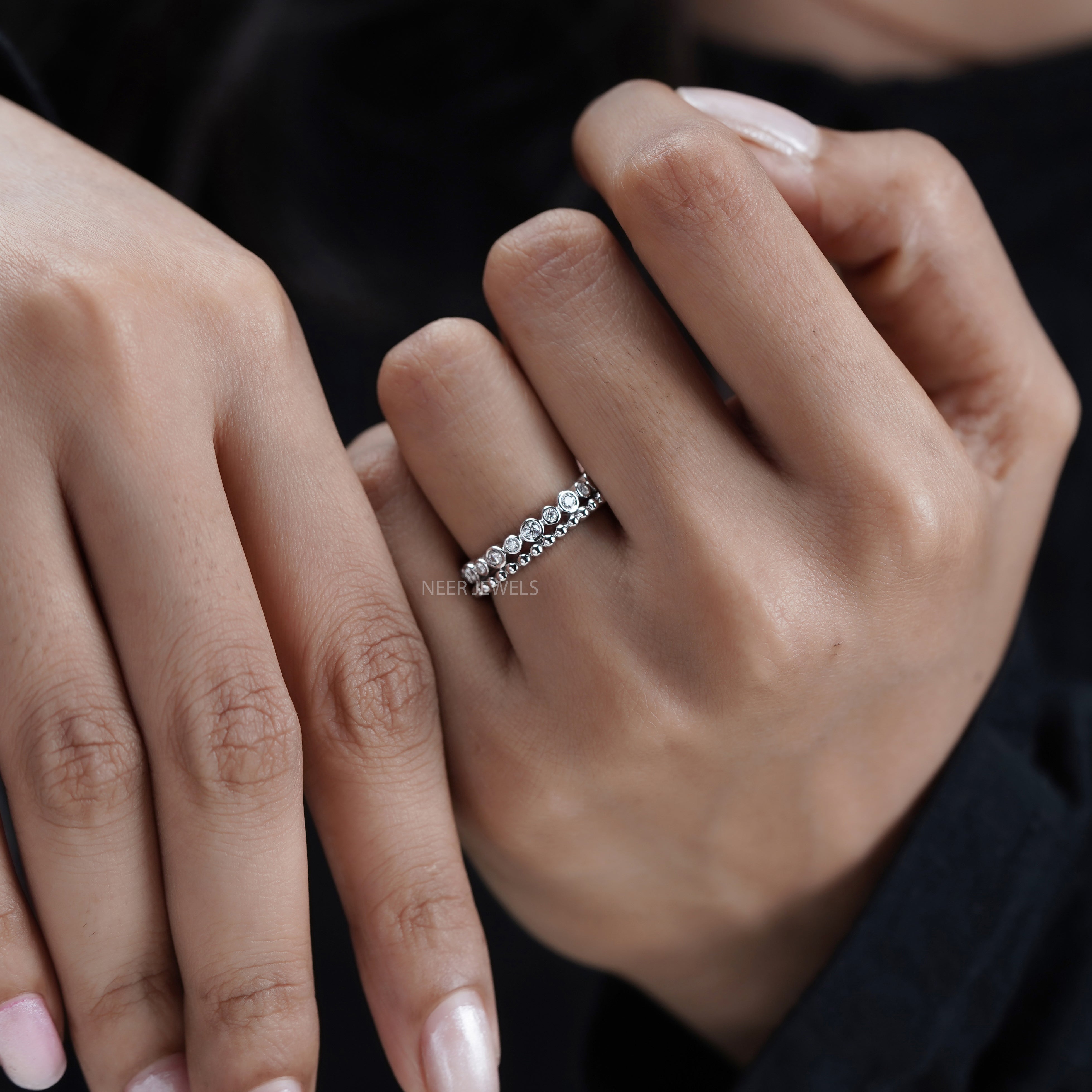 Full Eternity Moissanite Wedding Band,Bubble Ring Band