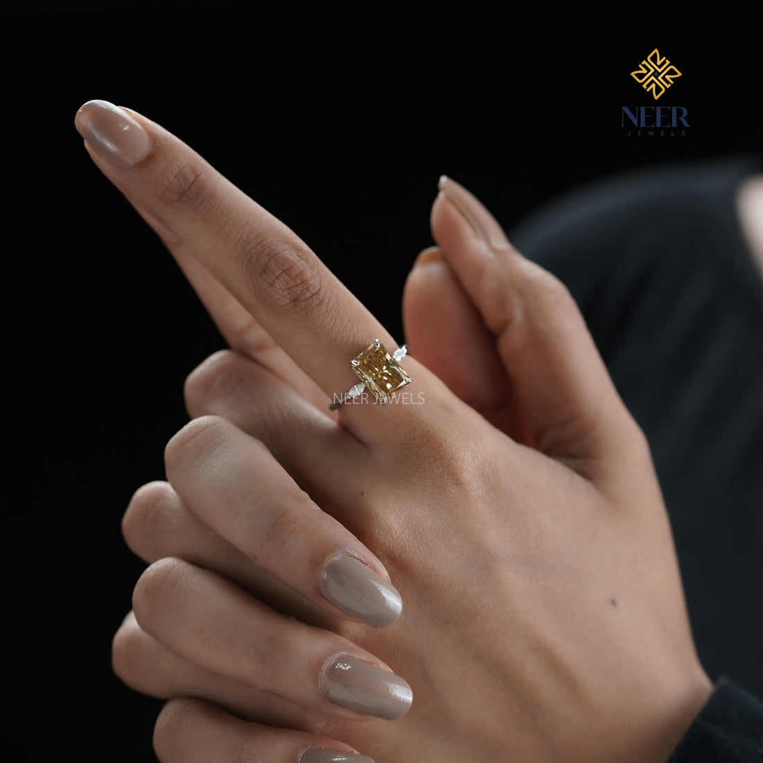 Canary Yellow Radiant Cut Moissanite Engagement Ring,Anniversary Gift Ring for her