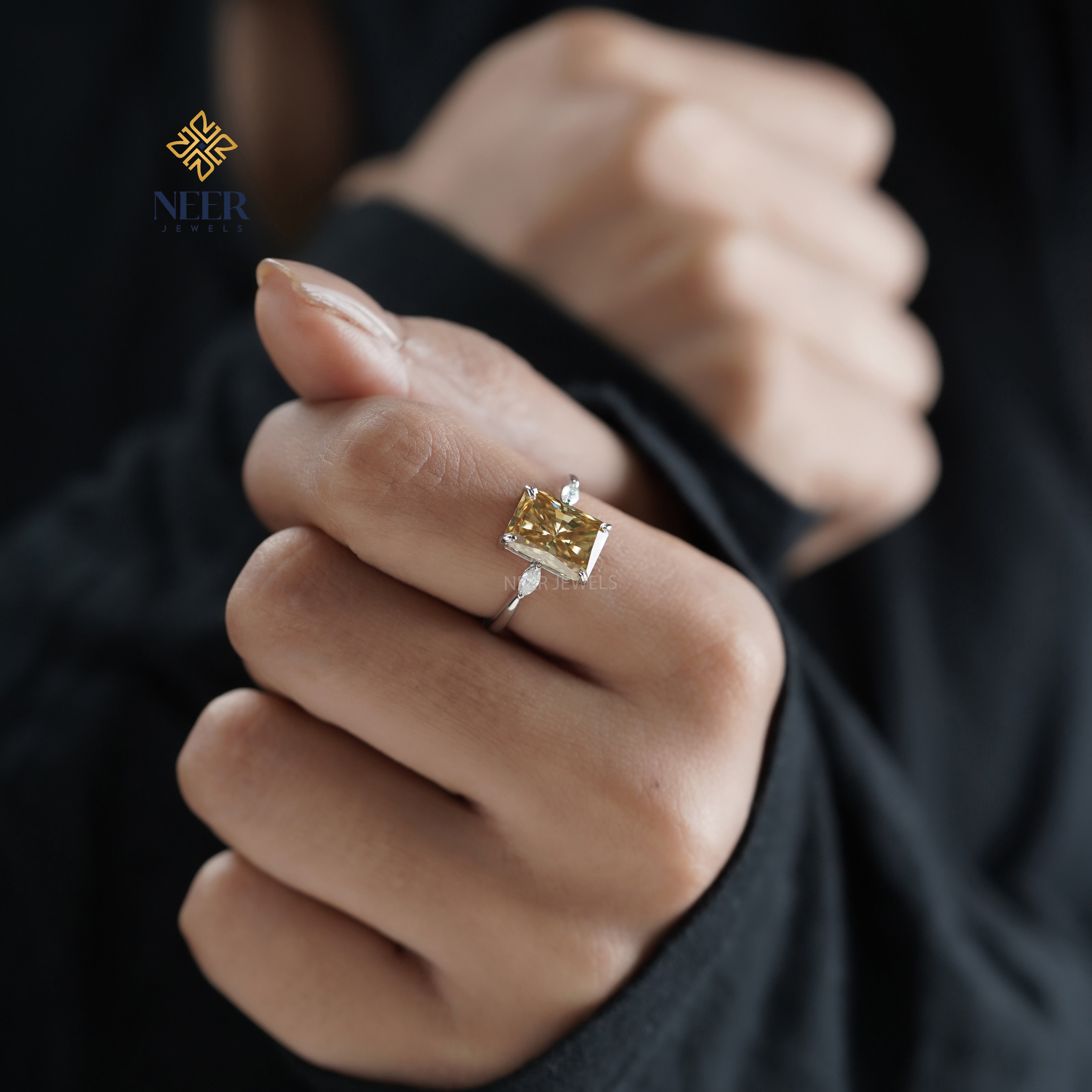 Canary Yellow Radiant Cut Moissanite Engagement Ring,Anniversary Gift Ring for her