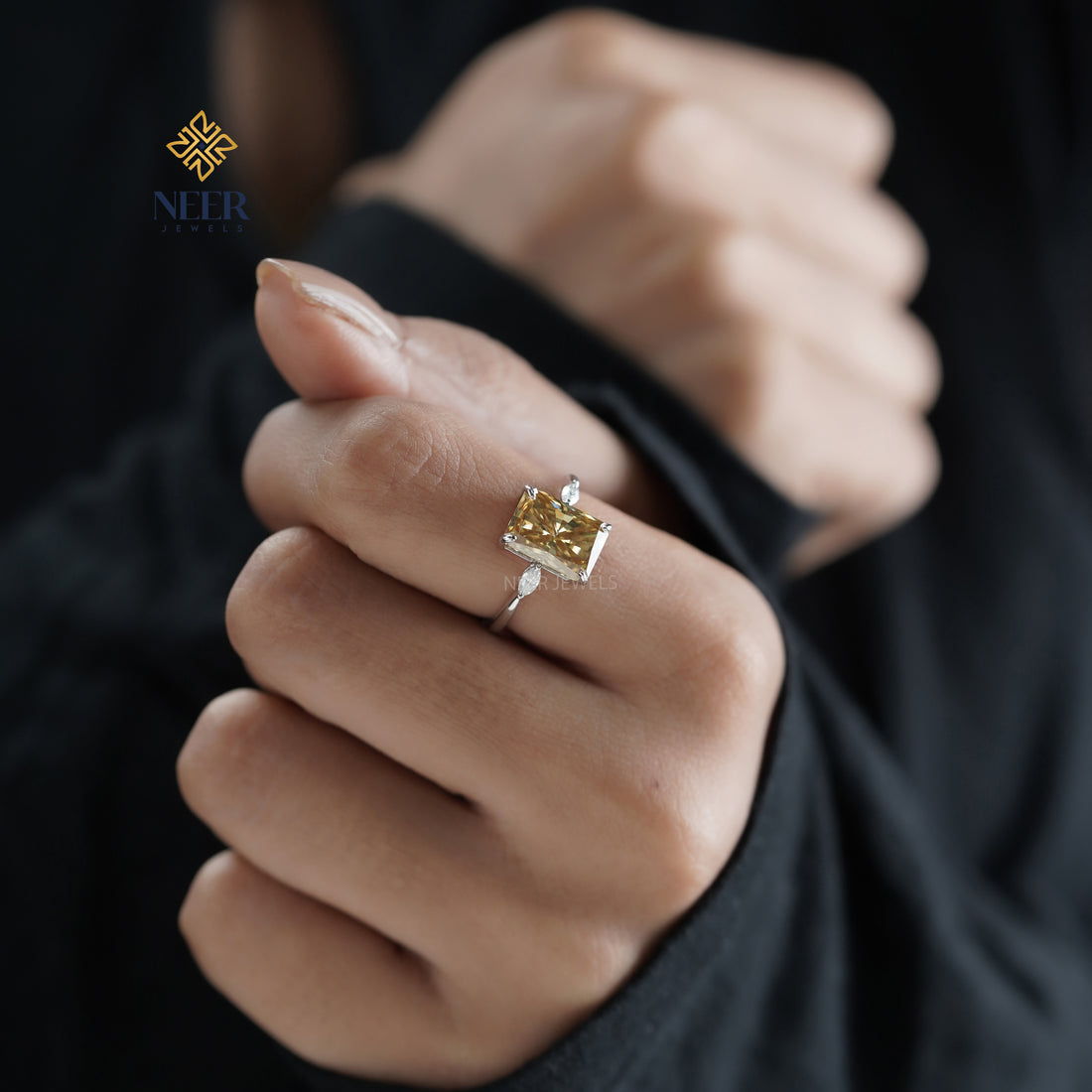 Canary Yellow Radiant Cut Moissanite Engagement Ring,Anniversary Gift Ring for her