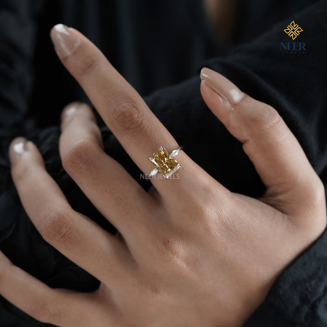 Canary Yellow Radiant Cut Moissanite Engagement Ring,Anniversary Gift Ring for her