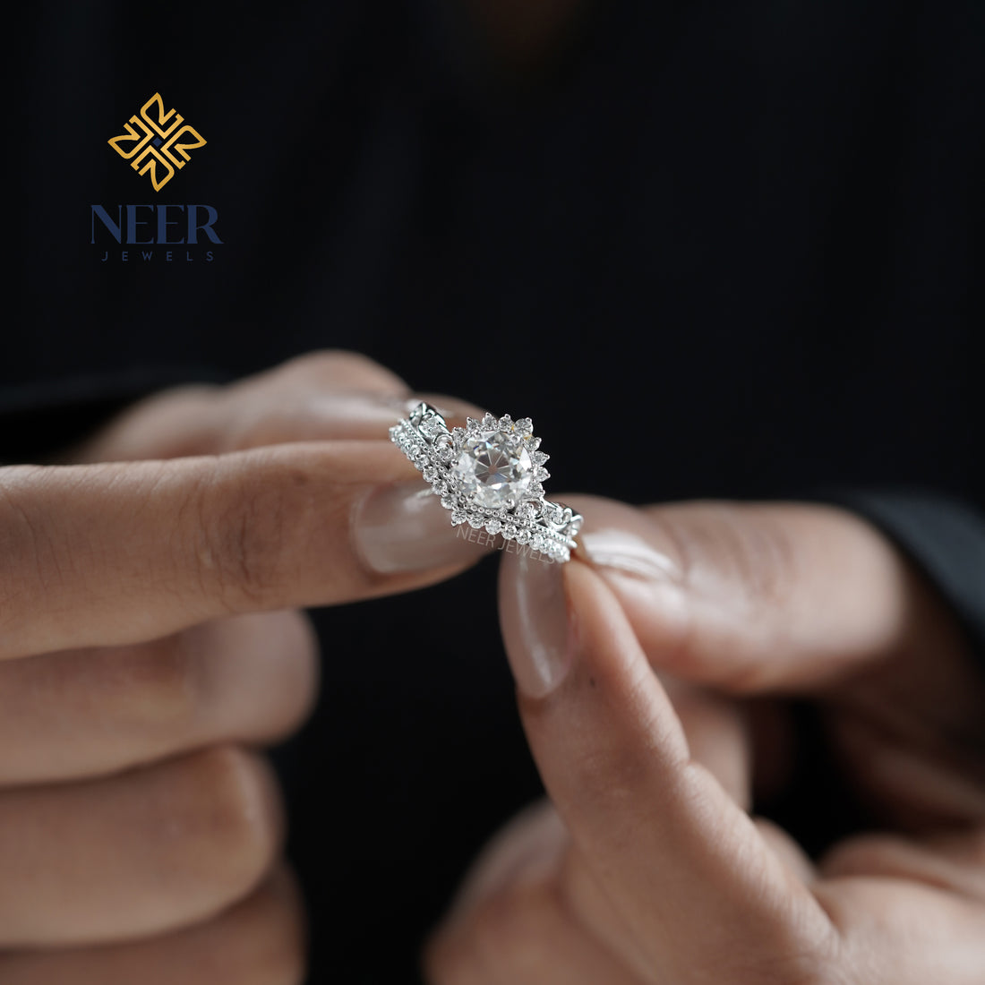 Old Mine cut Round Vintage Engagement Ring,Anniversary Ring