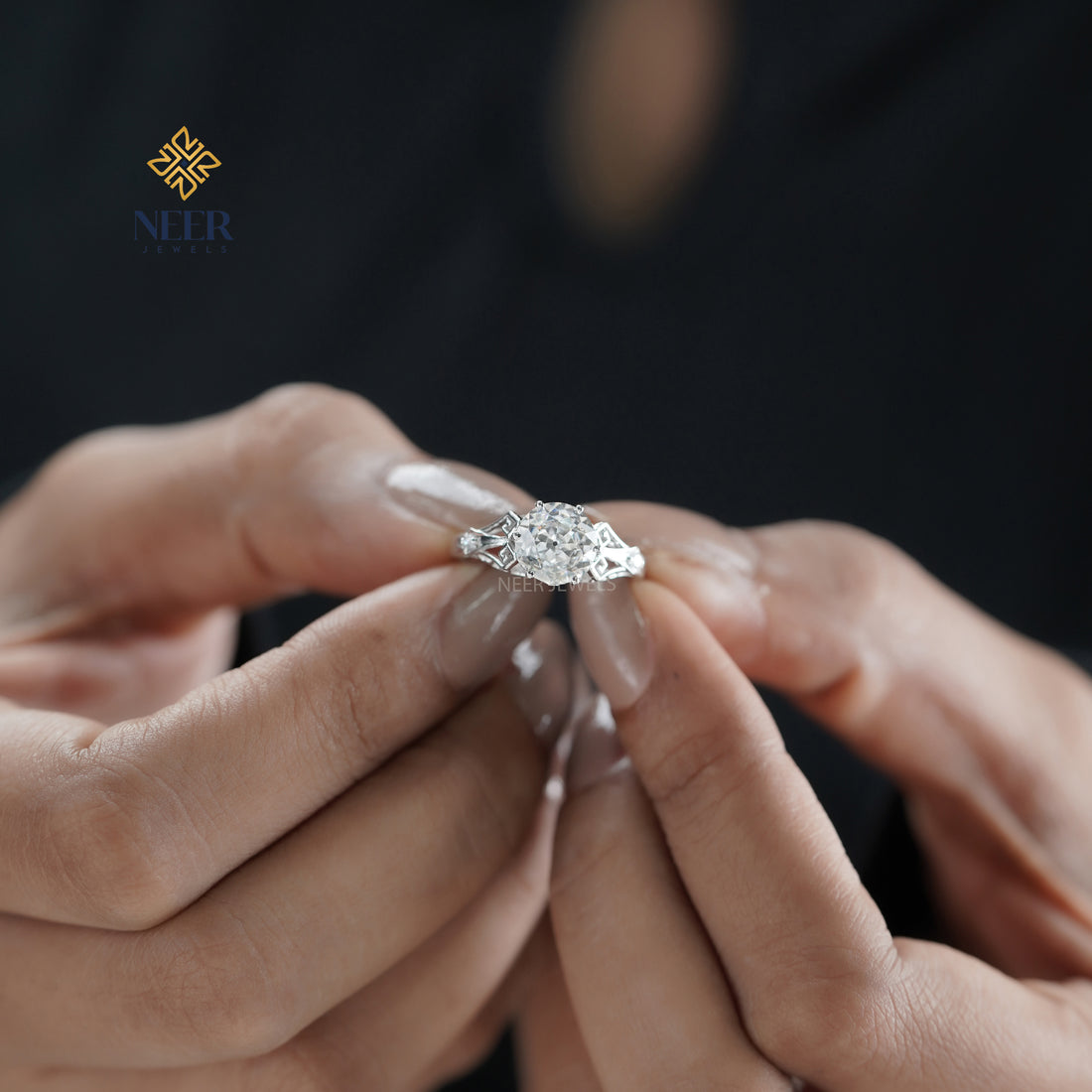 Old European Round cut unique wedding ring,Engagement Ring for her,Anniversary Gift Ring