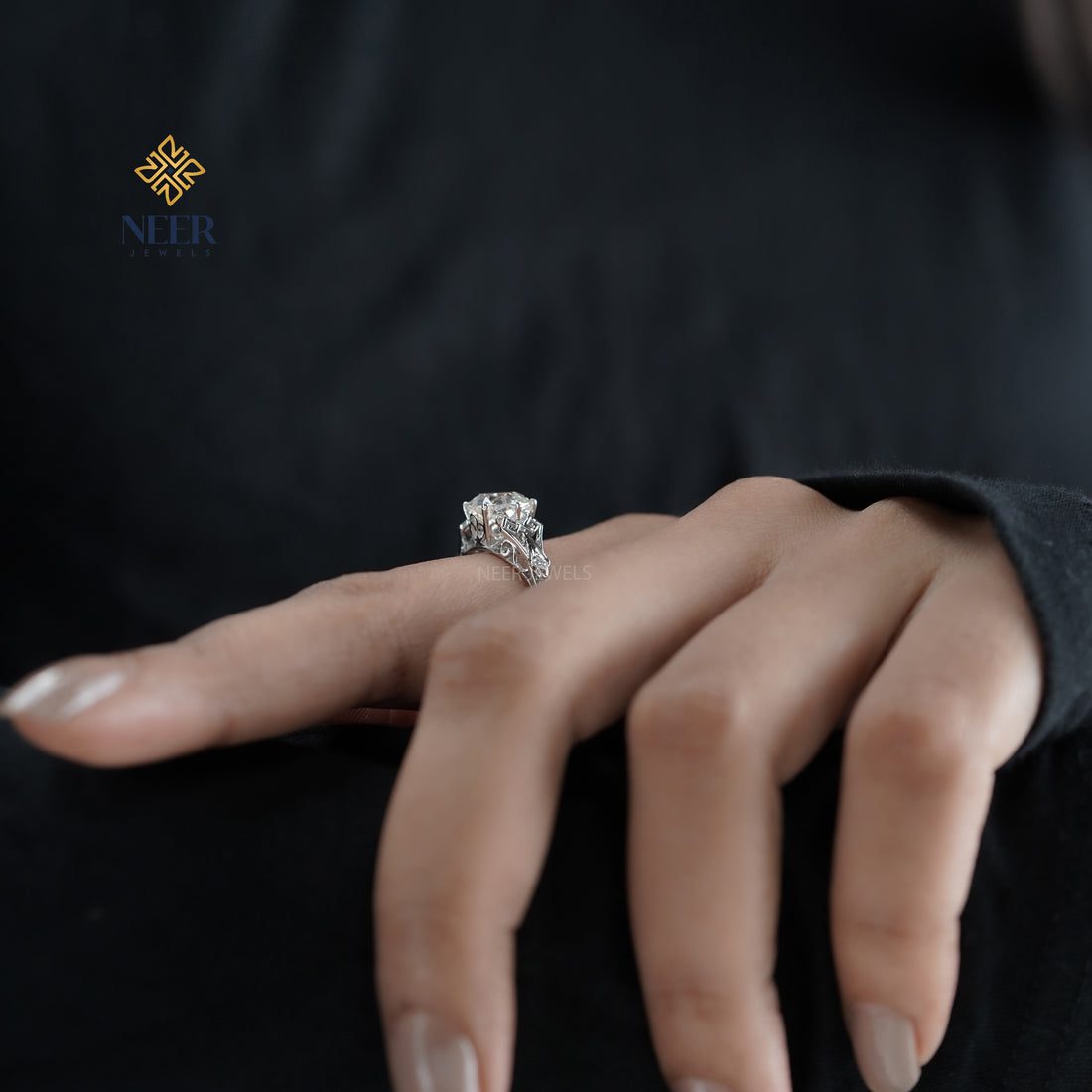 Old European Round cut unique wedding ring,Engagement Ring for her,Anniversary Gift Ring