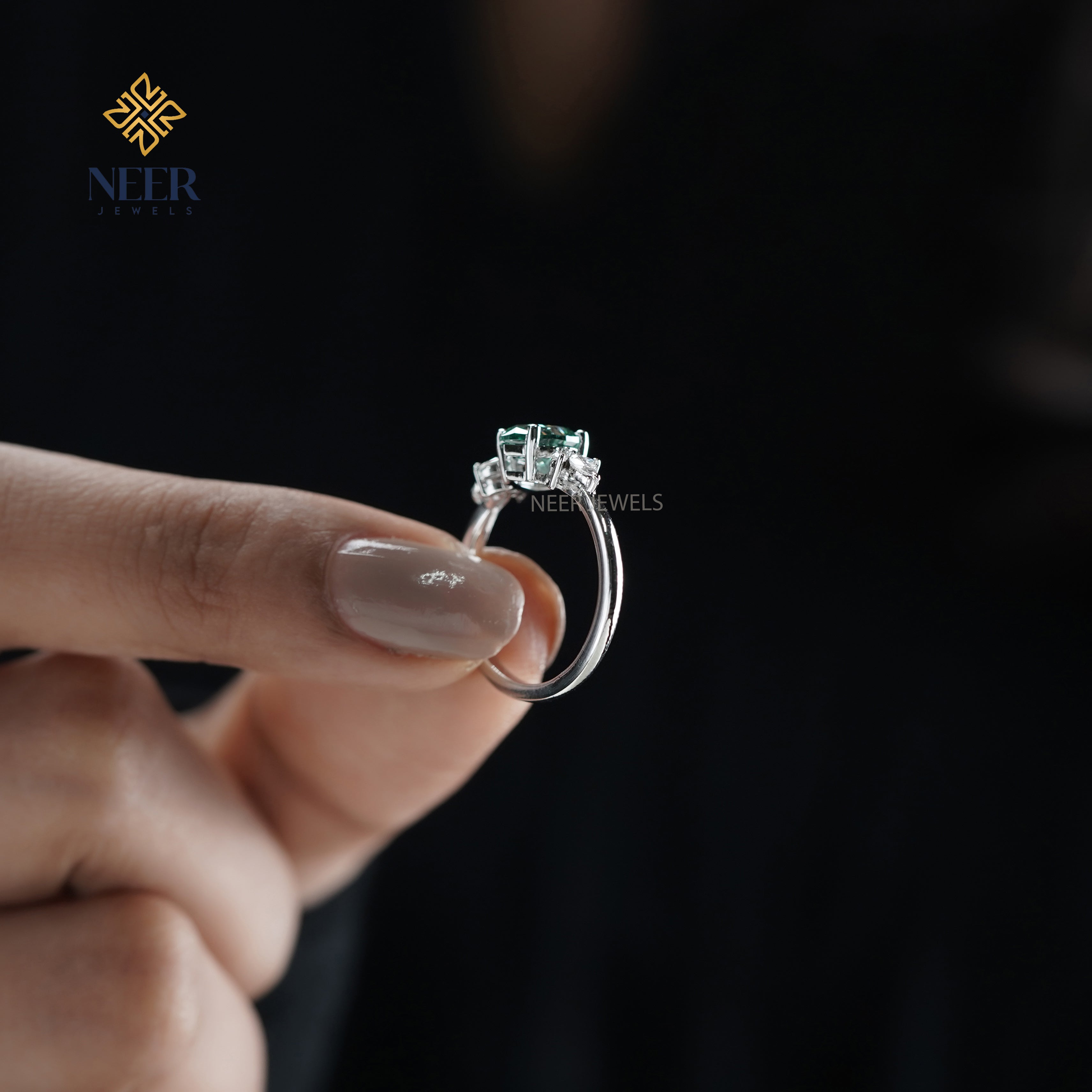 Cyan Blue Pear Moissanite Engagement Ring,Anniversary Gift Ring