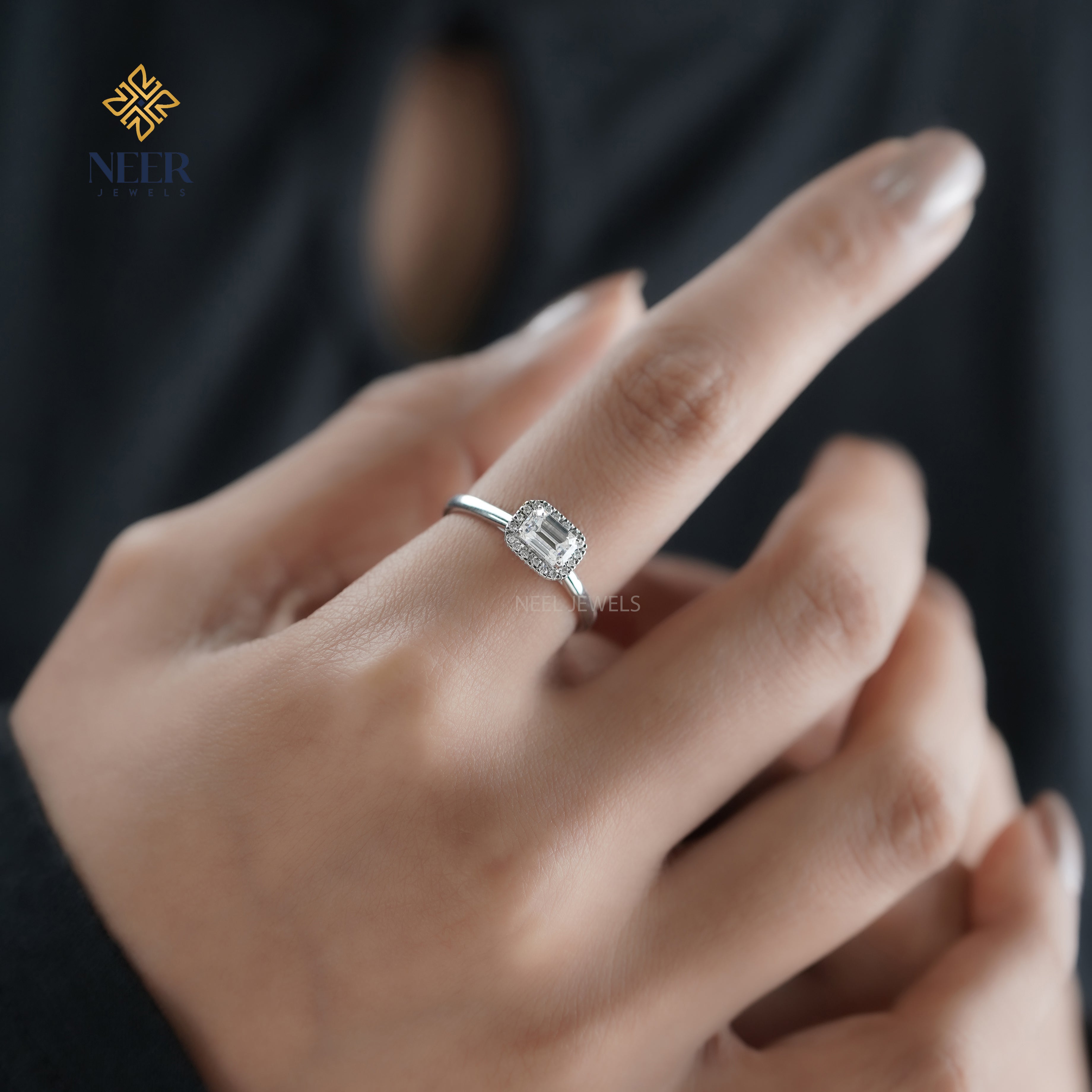 Emerald Cut Moissanite Annivesary Gift Ring,Everyday Wear Ring