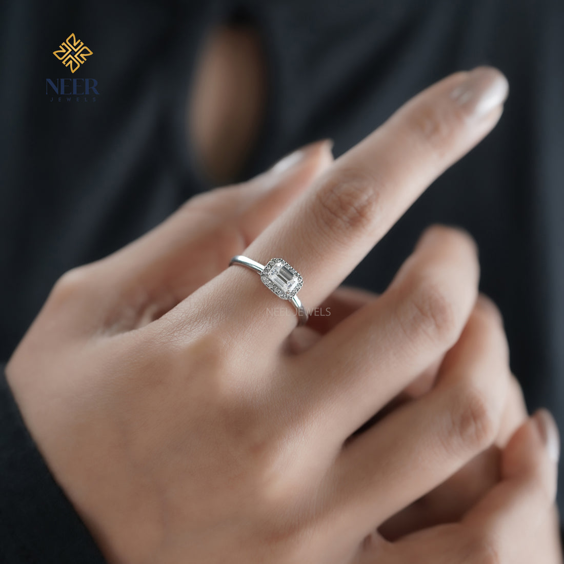 Emerald Cut Moissanite Annivesary Gift Ring,Everyday Wear Ring