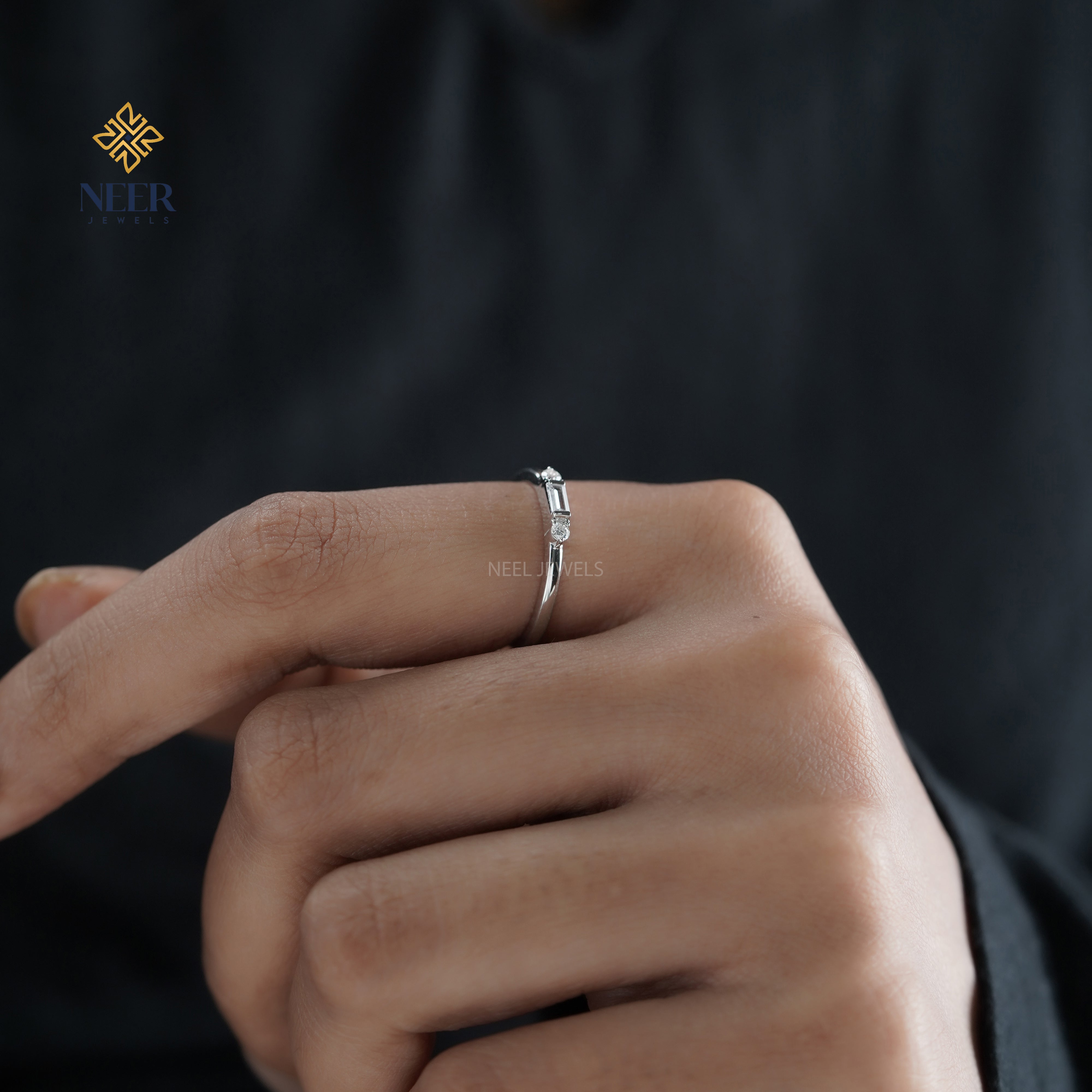 Minimalist baguette cut Wedding band,Gift for her