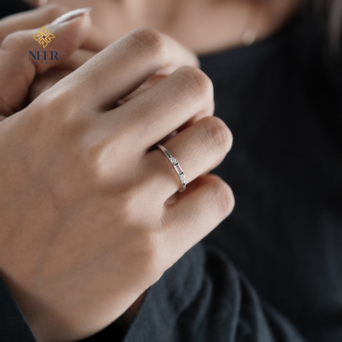 Minimalist baguette cut Wedding band,Gift for her