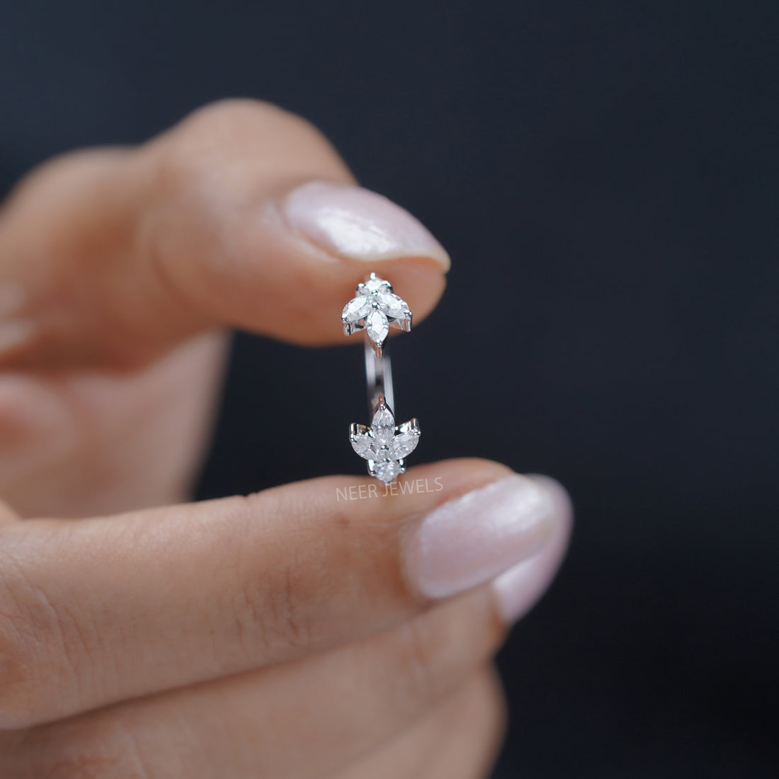 Minimalist Open Gap Round and Marquise Moissanite Wedding Band