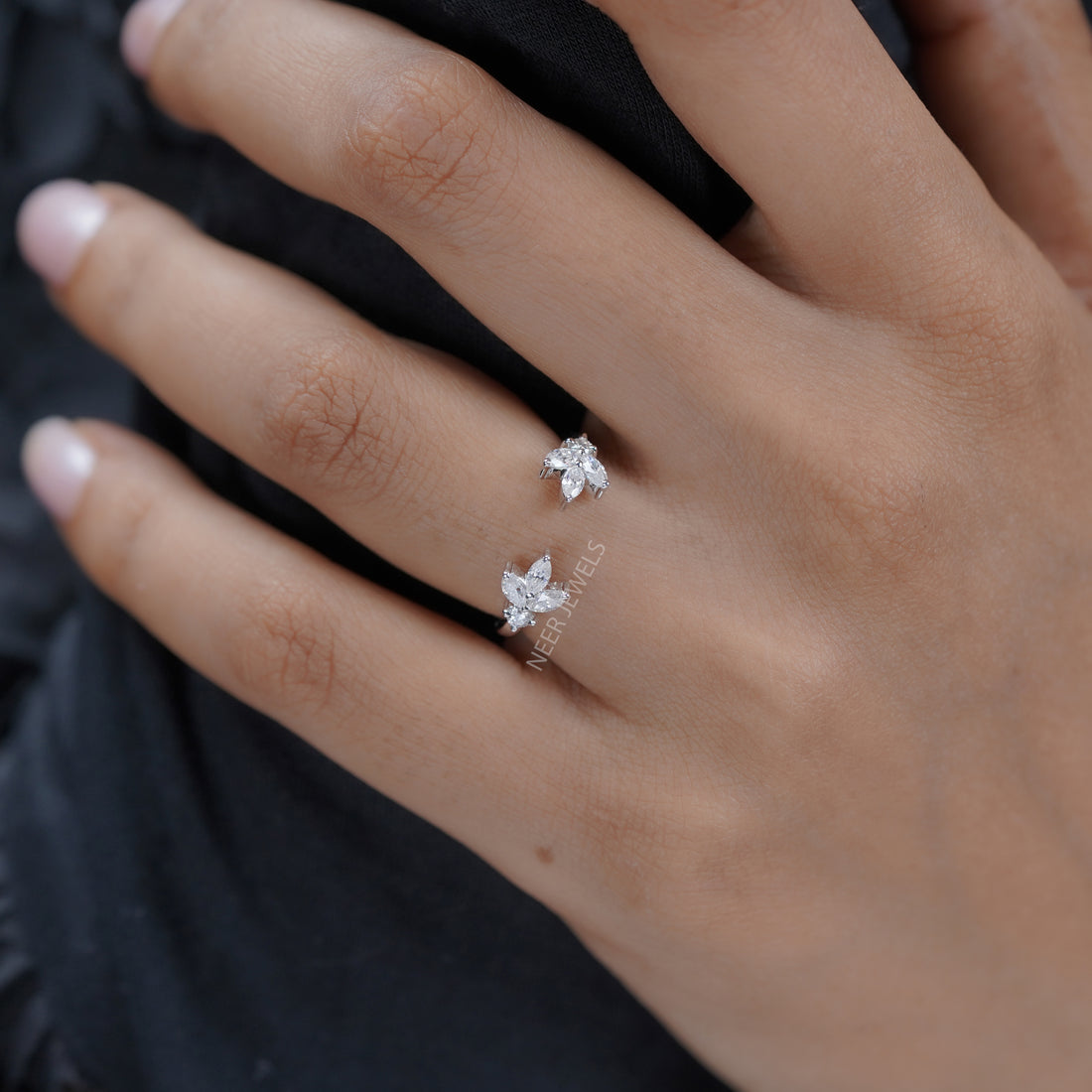 Minimalist Open Gap Round and Marquise Moissanite Wedding Band