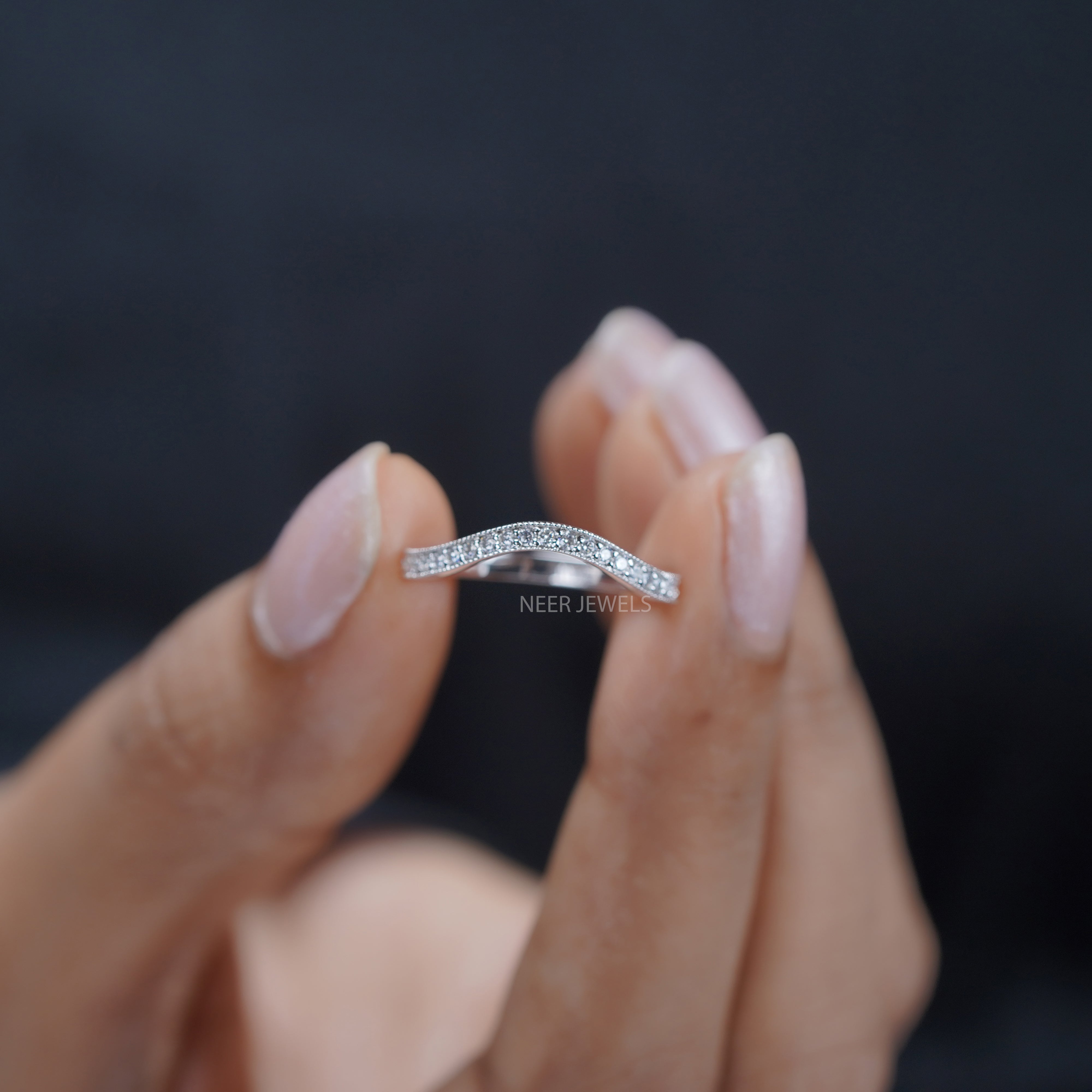 Classic Curvy Style pave Set Moissanite Wedding Band