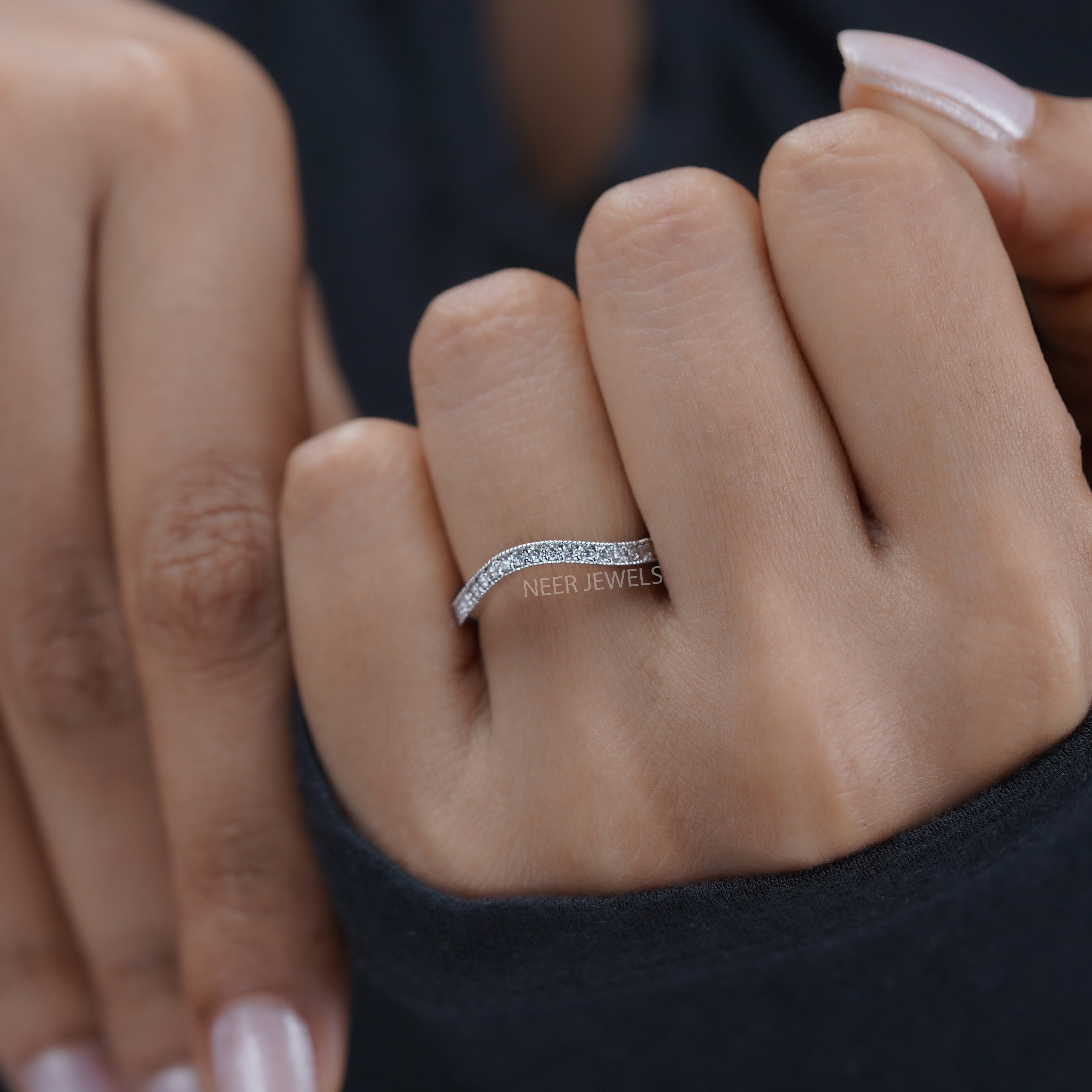 Classic Curvy Style pave Set Moissanite Wedding Band