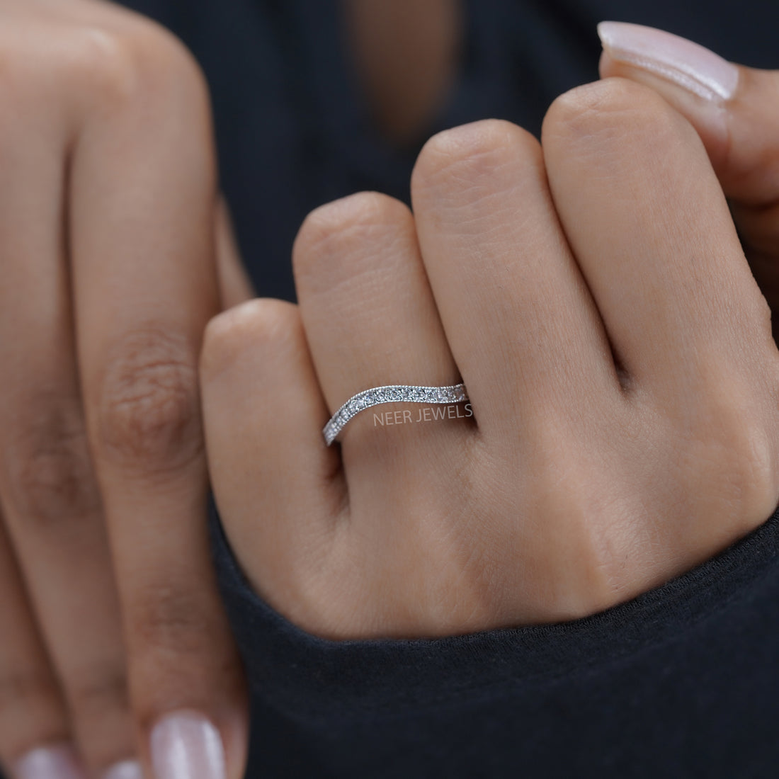 Classic Curvy Style pave Set Moissanite Wedding Band