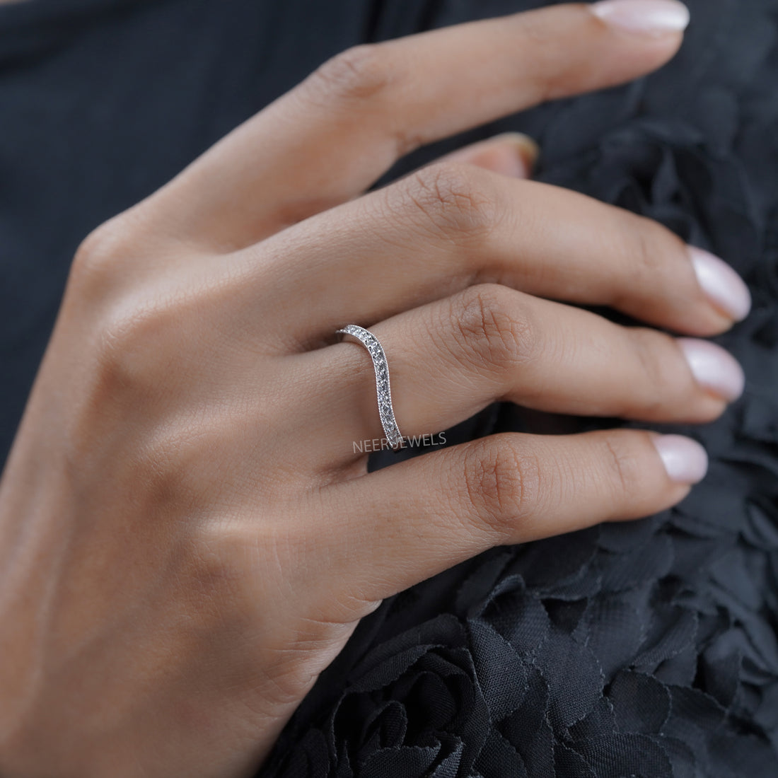 Classic Curvy Style pave Set Moissanite Wedding Band