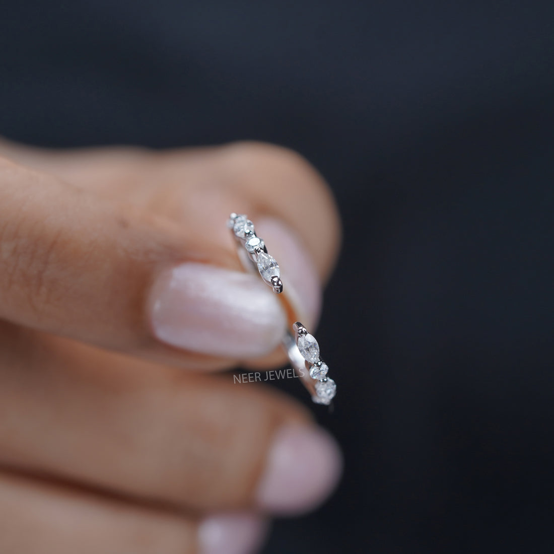 Marquise and Round Cut Alternate Moissanite Half Eternity Band