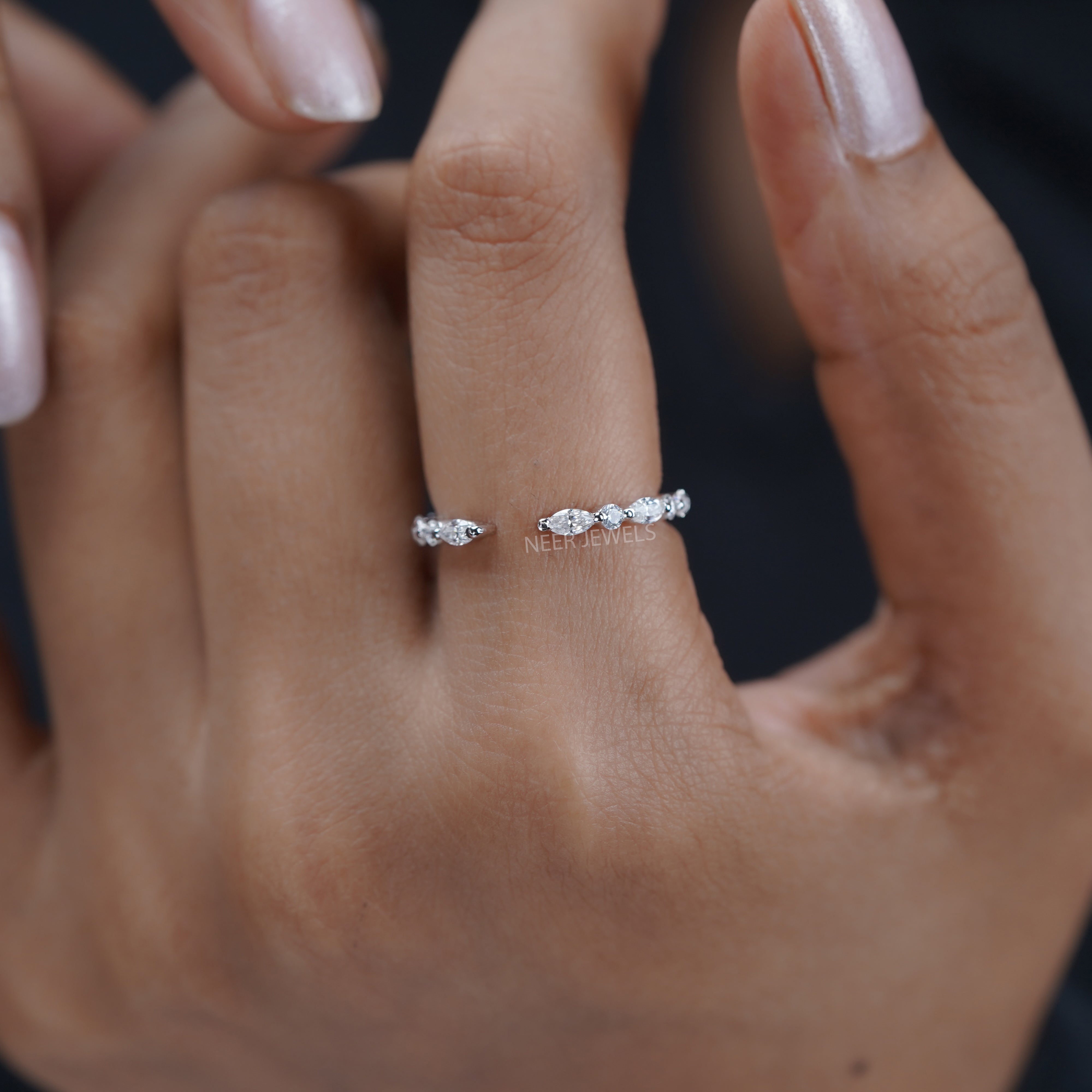 Marquise and Round Cut Alternate Moissanite Half Eternity Band