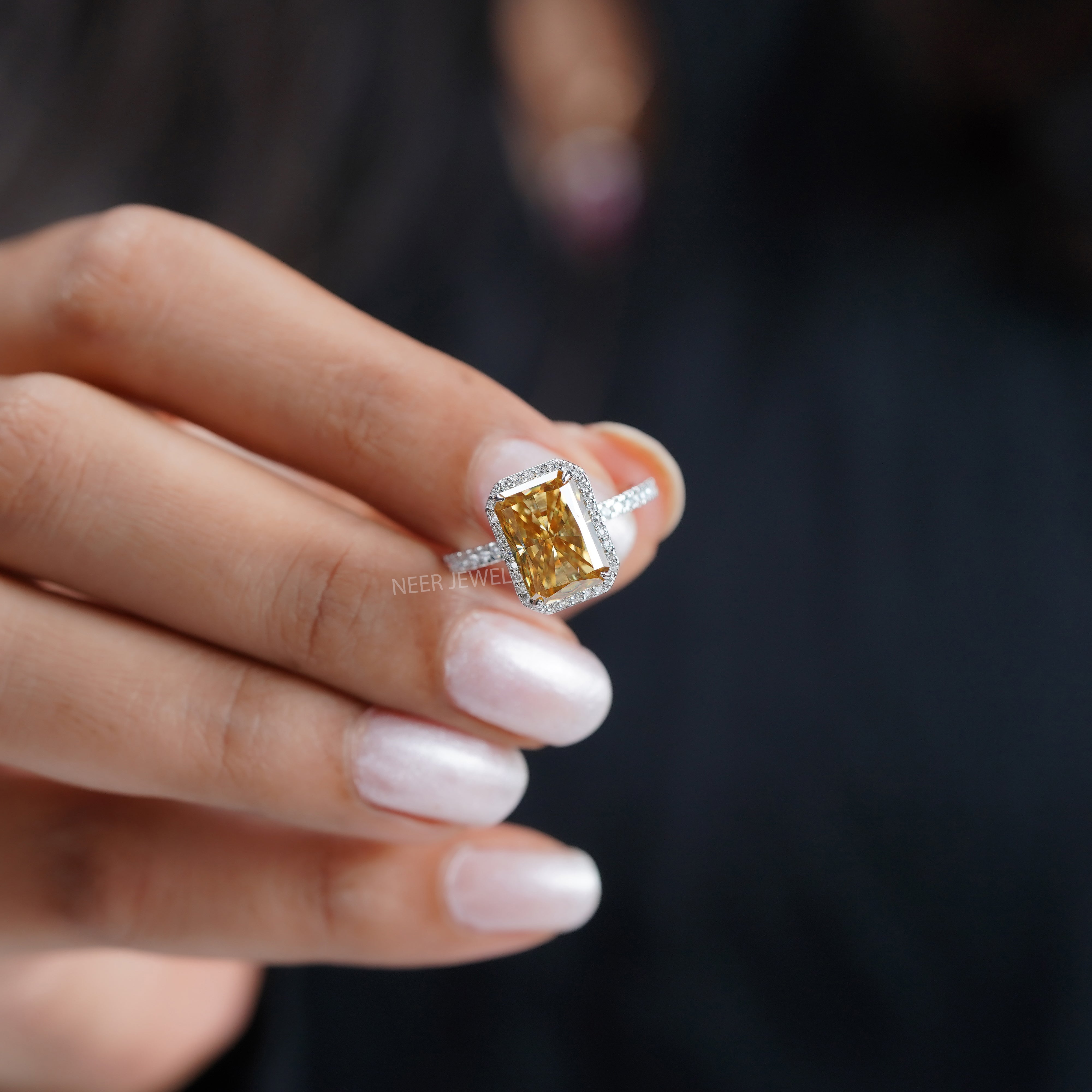Canary Yellow Radiant Cut Moissanite Engagement ring