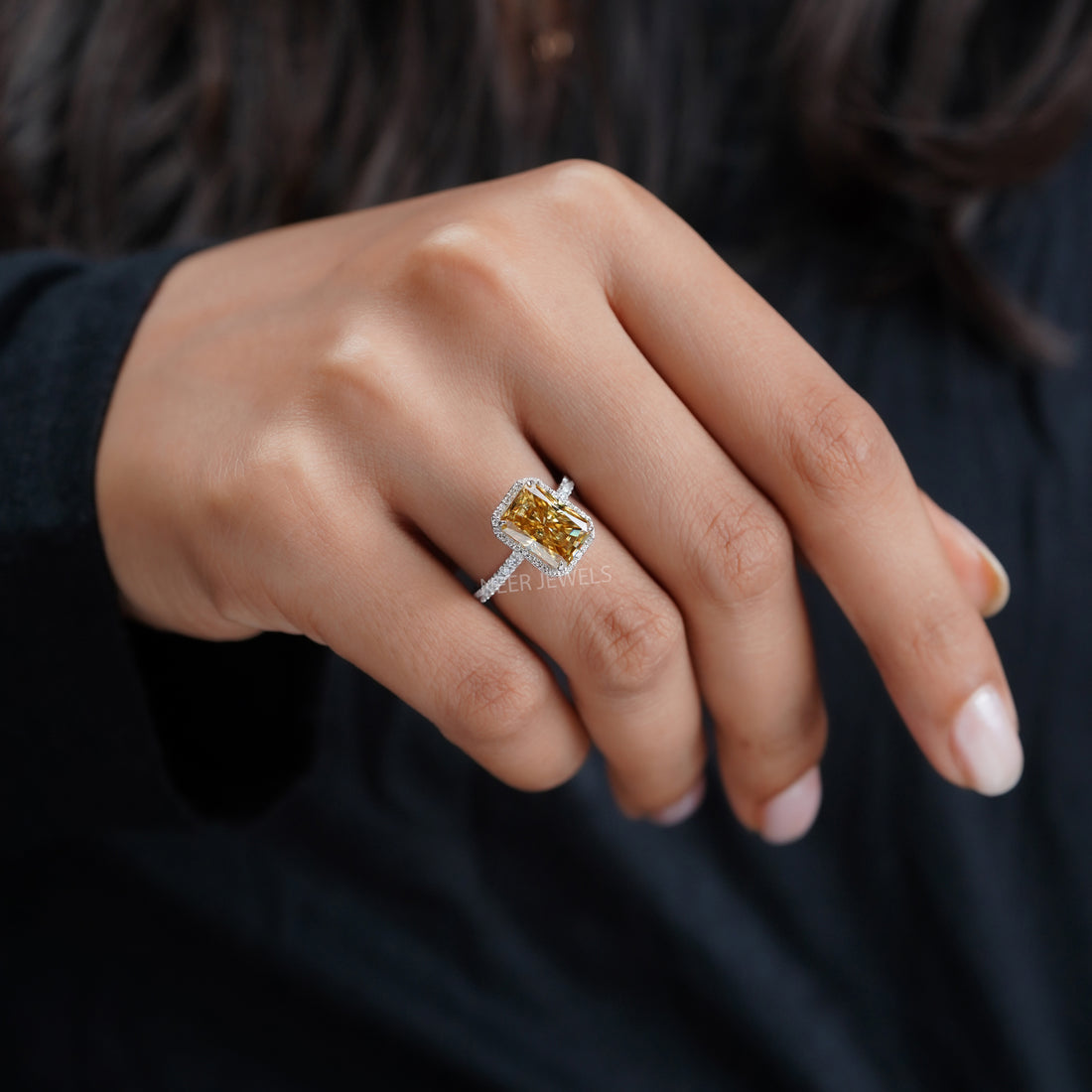 Canary Yellow Radiant Cut Moissanite Engagement ring