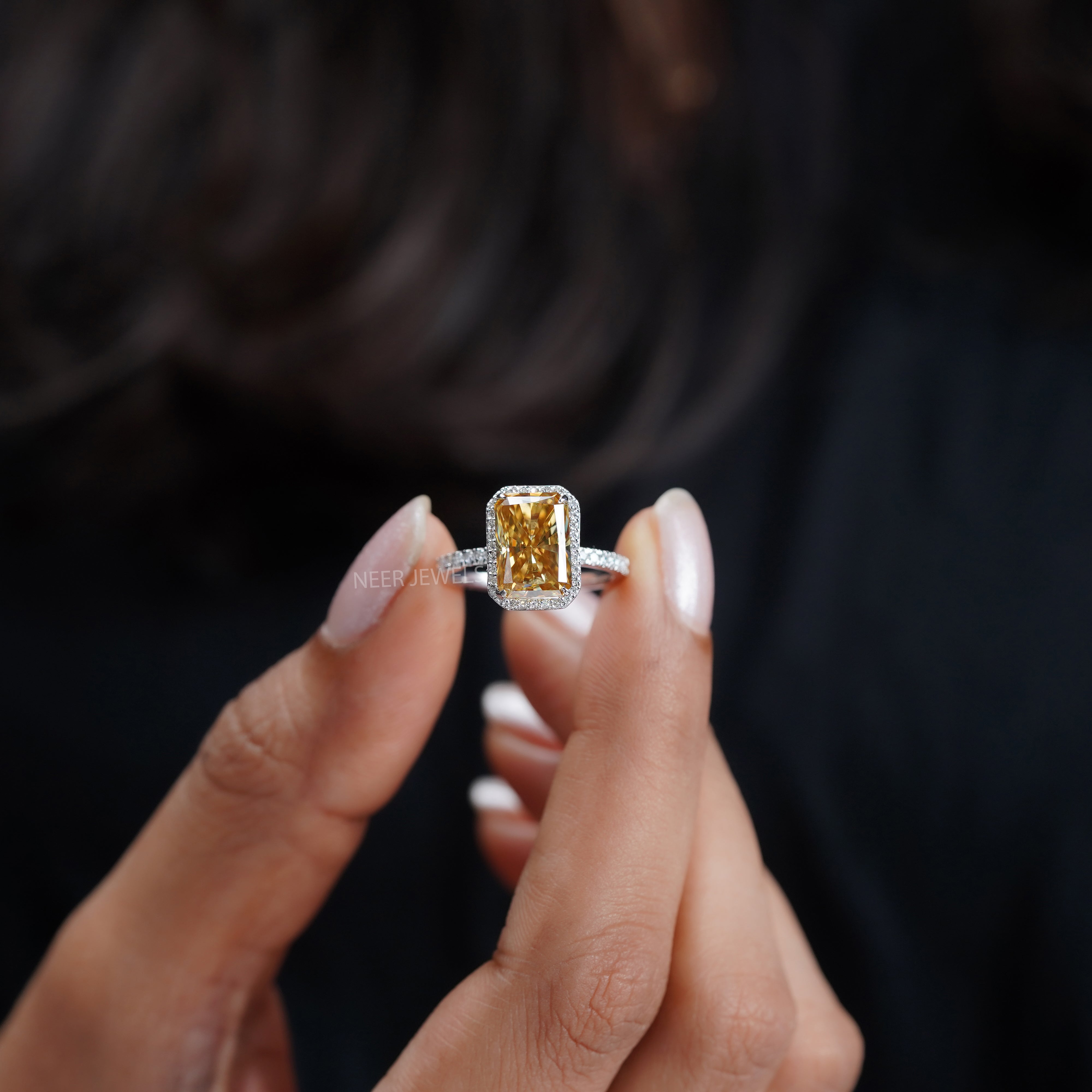 Canary Yellow Radiant Cut Moissanite Engagement ring