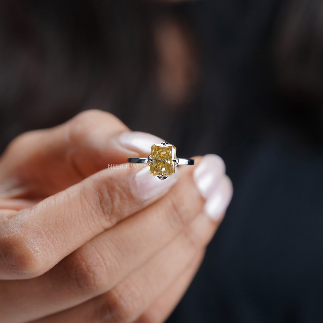 Canary Yellow Radiant Cut Moissanite Engagement Ring, Bridal Ring, Radiant Cut Natural Yellow Moissanite Ring,Anniversary Gift