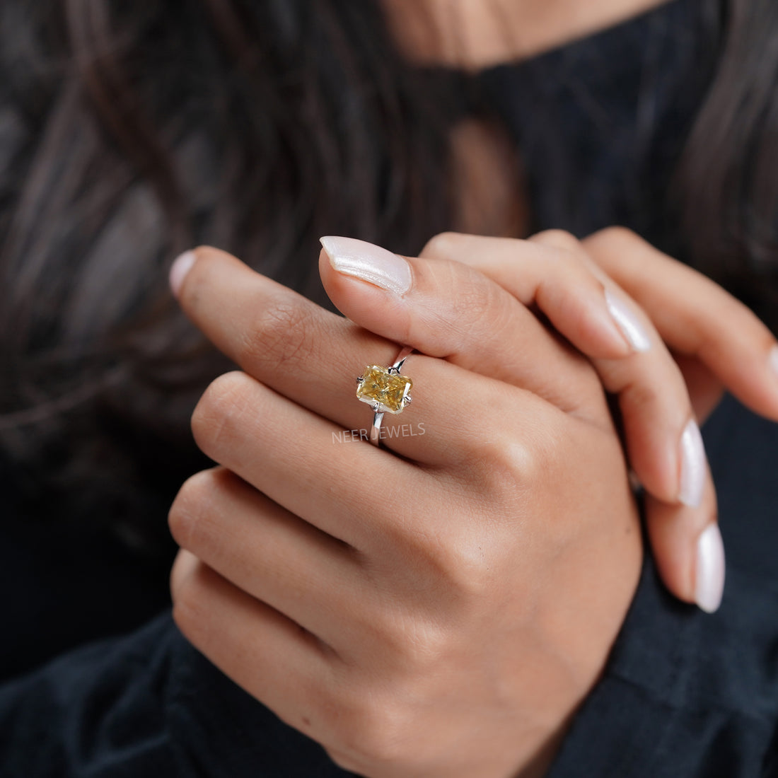 Canary Yellow Radiant Cut Moissanite Engagement Ring, Bridal Ring, Radiant Cut Natural Yellow Moissanite Ring,Anniversary Gift