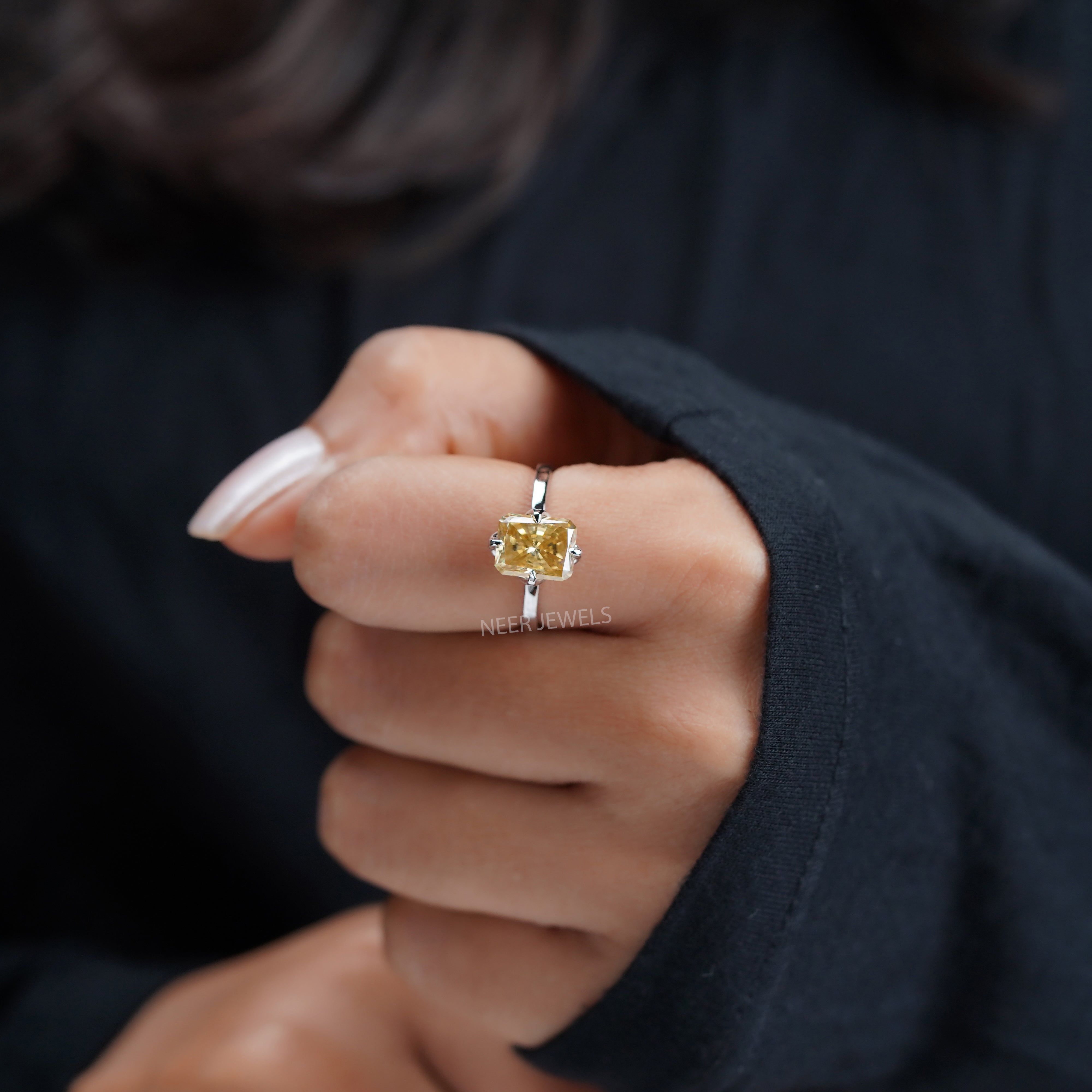 Canary Yellow Radiant Cut Moissanite Engagement Ring, Bridal Ring, Radiant Cut Natural Yellow Moissanite Ring,Anniversary Gift