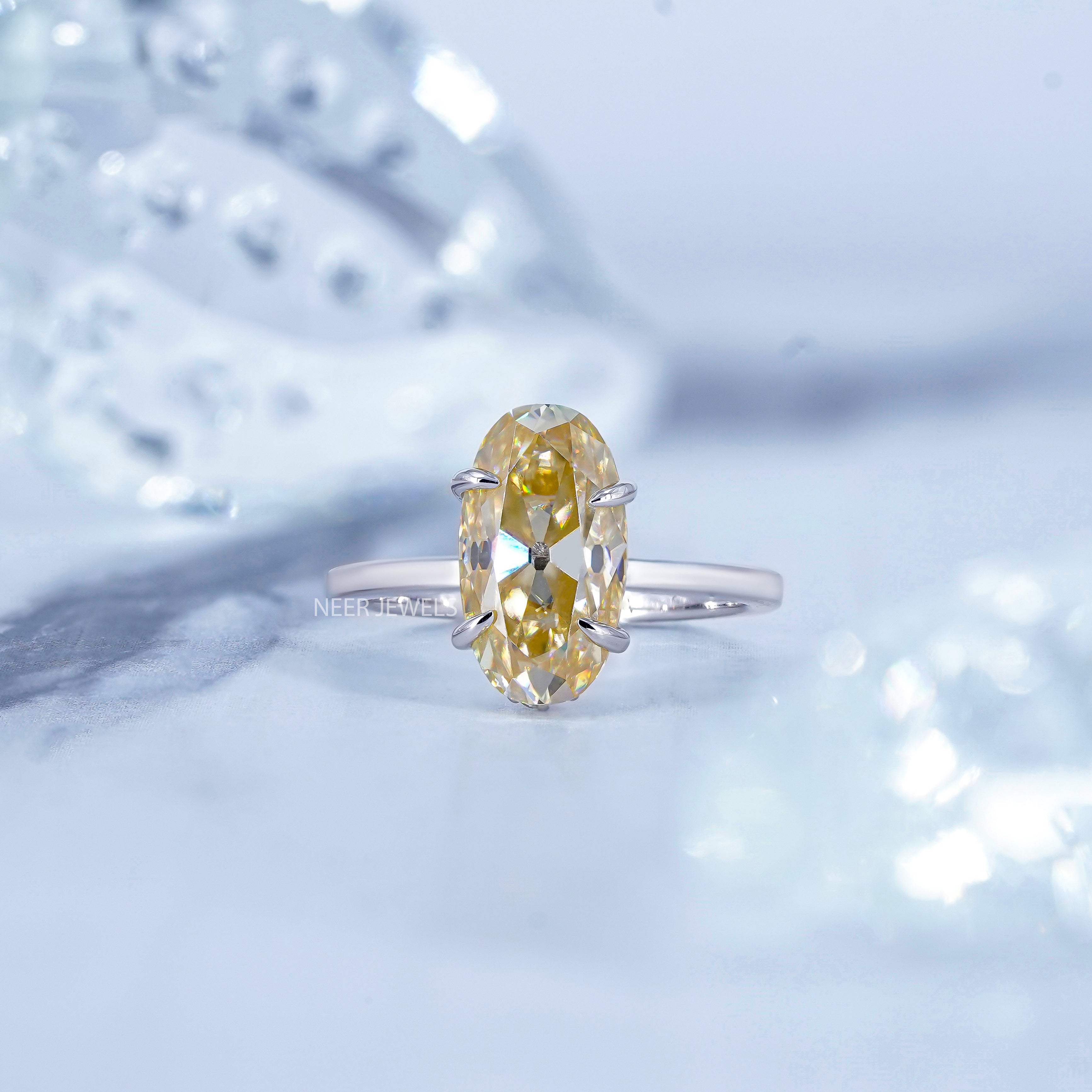Old Mine Cut Canary Yellow Moissanite Solitaire Ring