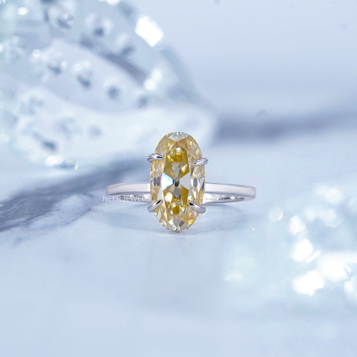 Old Mine Cut Canary Yellow Moissanite Solitaire Ring