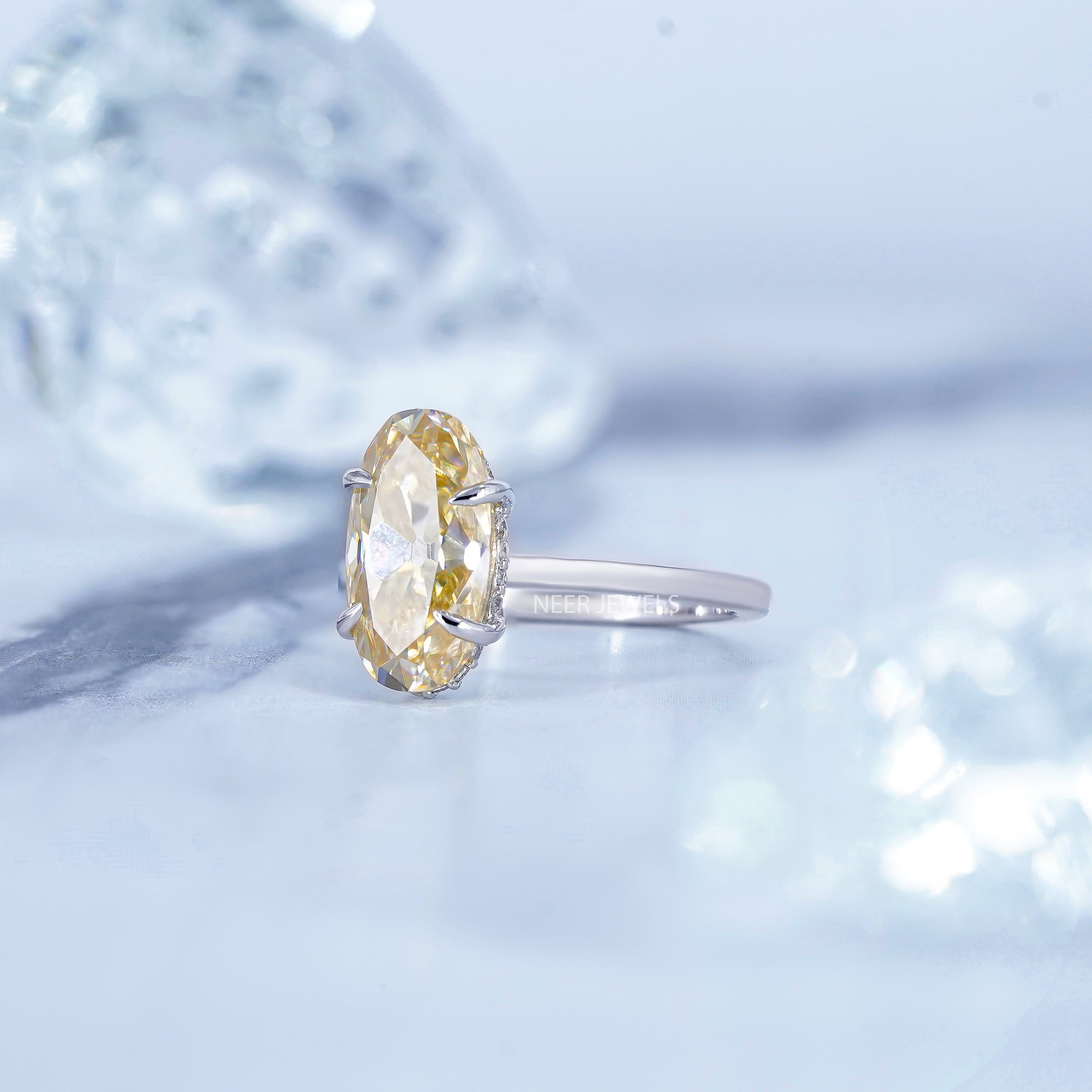 Old Mine Cut Canary Yellow Moissanite Solitaire Ring