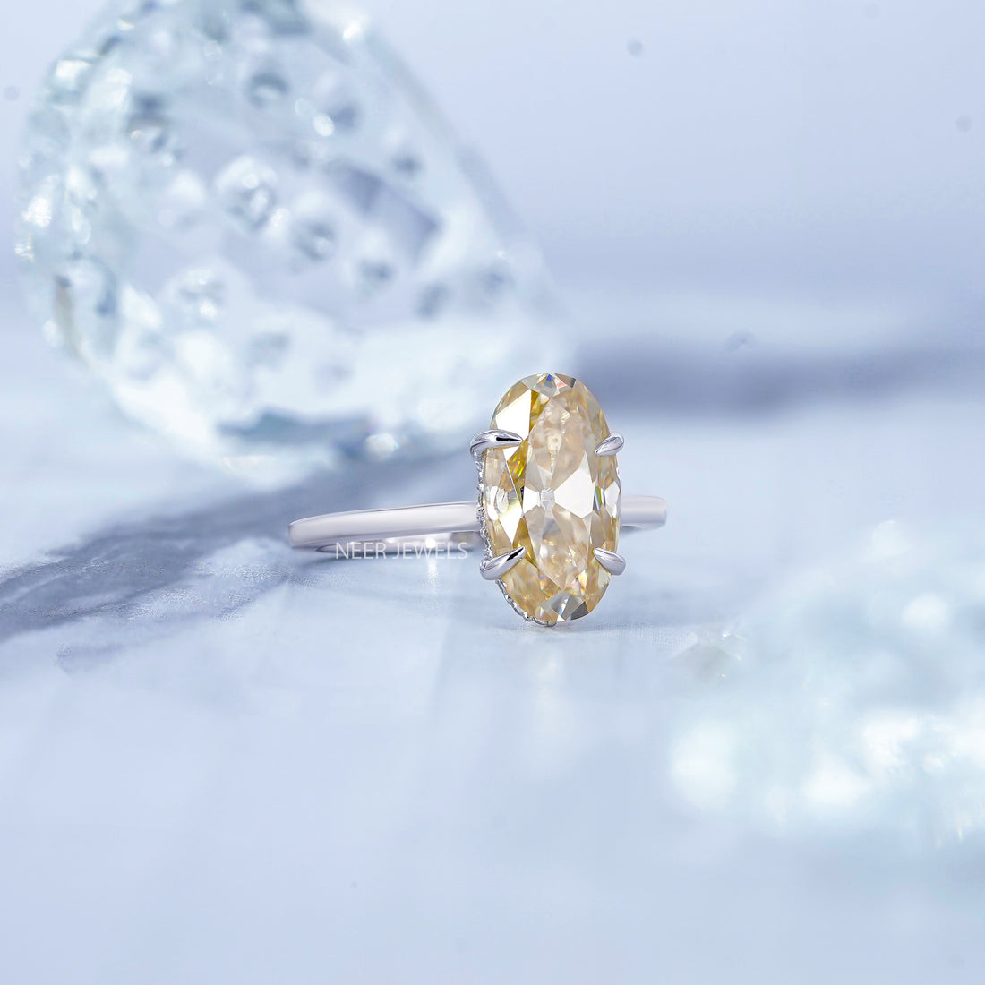 Old Mine Cut Canary Yellow Moissanite Solitaire Ring