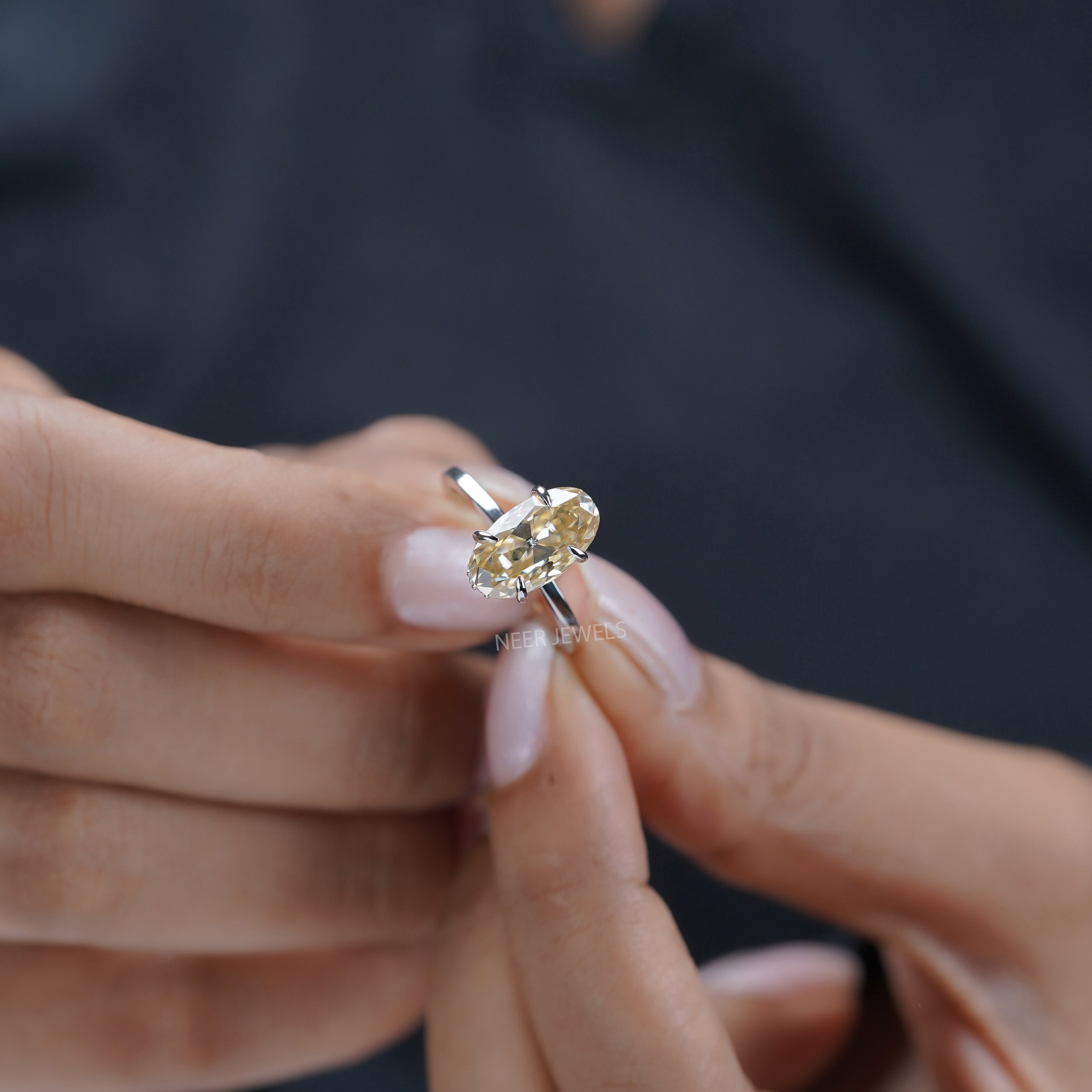 Old Mine Cut Canary Yellow Moissanite Solitaire Ring