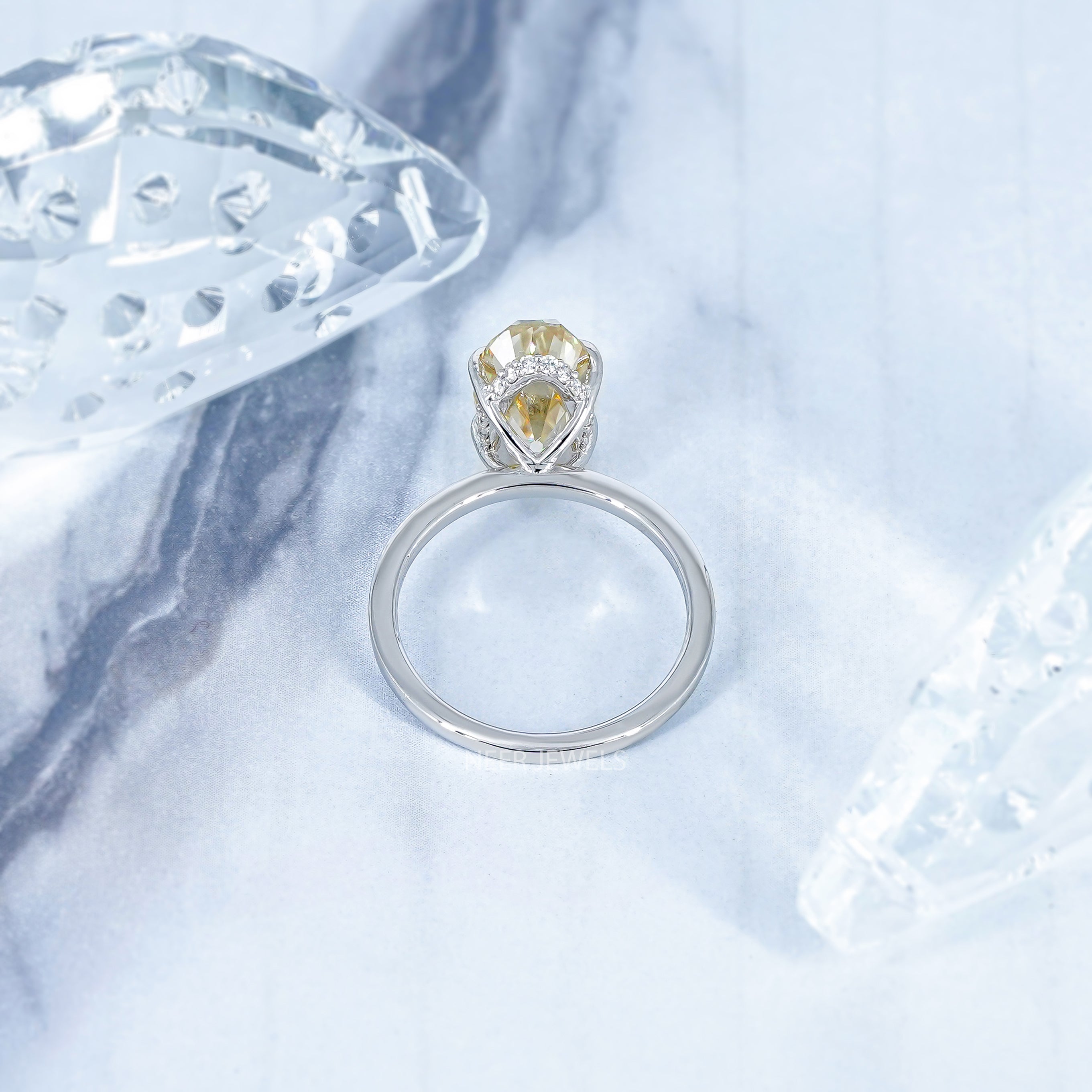 Old Mine Cut Canary Yellow Moissanite Solitaire Ring
