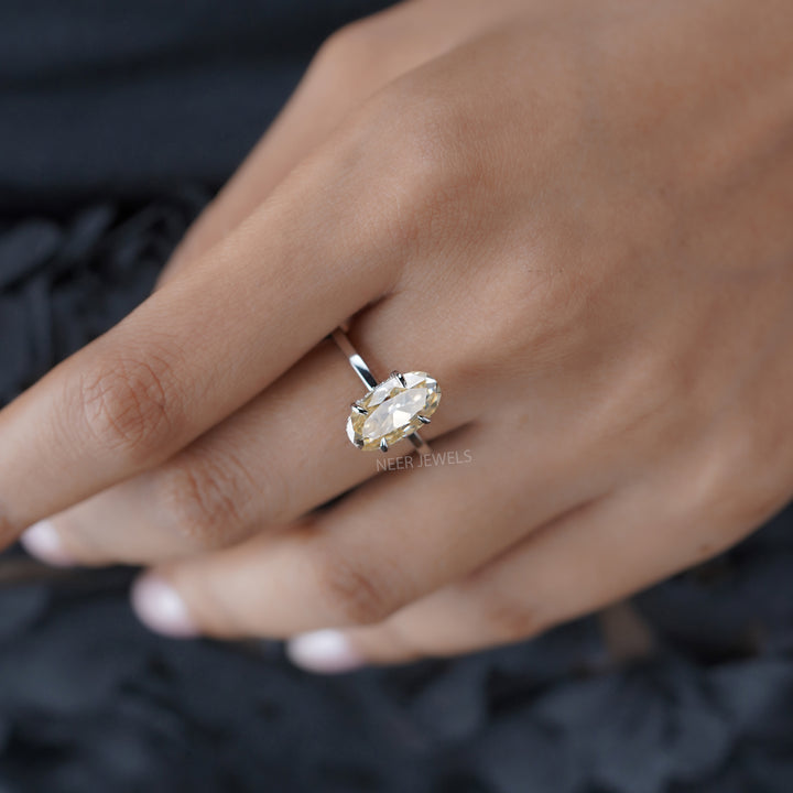 Old Mine Cut Canary Yellow Moissanite Solitaire Ring